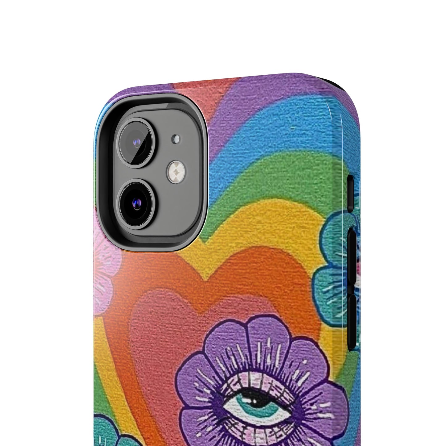 Psychedelic Eye Flower Tough Phone Case — Retro Rainbow Protective iPhone Cover