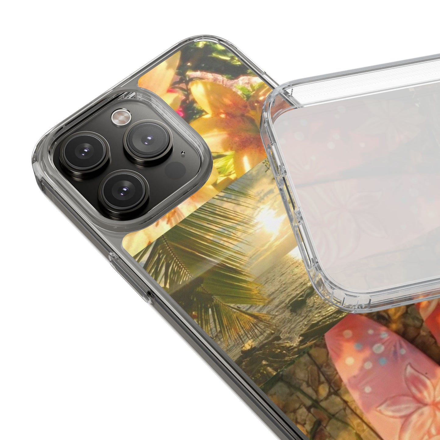 Tropical Sunset Phone Case — Floral Surfboard Clear iPhone Case