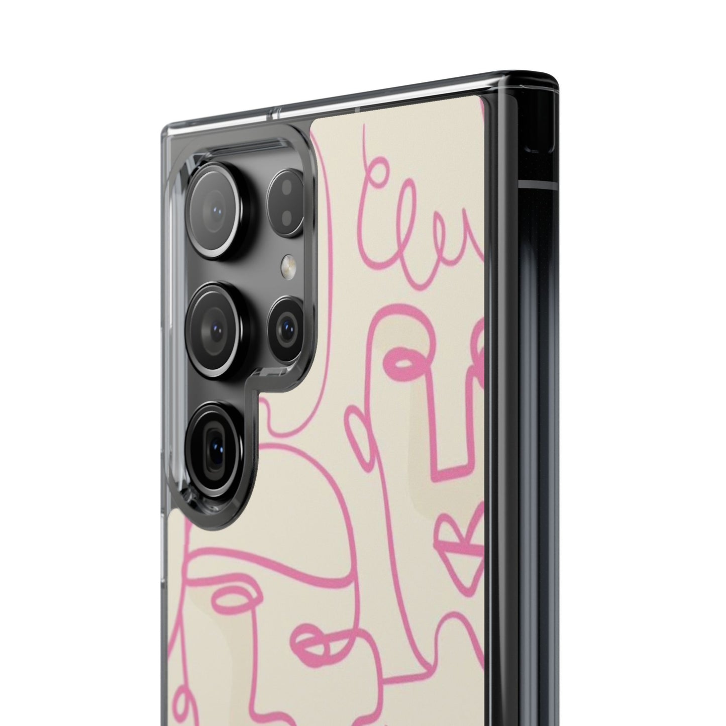 Clear Impact-Resistant Phone Case — Pink Minimalist Line Faces Design