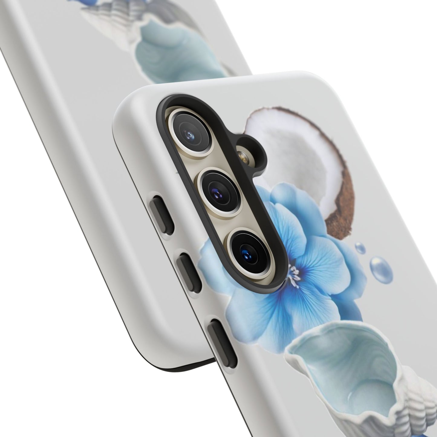 Tropical Blue Floral Phone Case — Coconut, Shell & Starfish Design