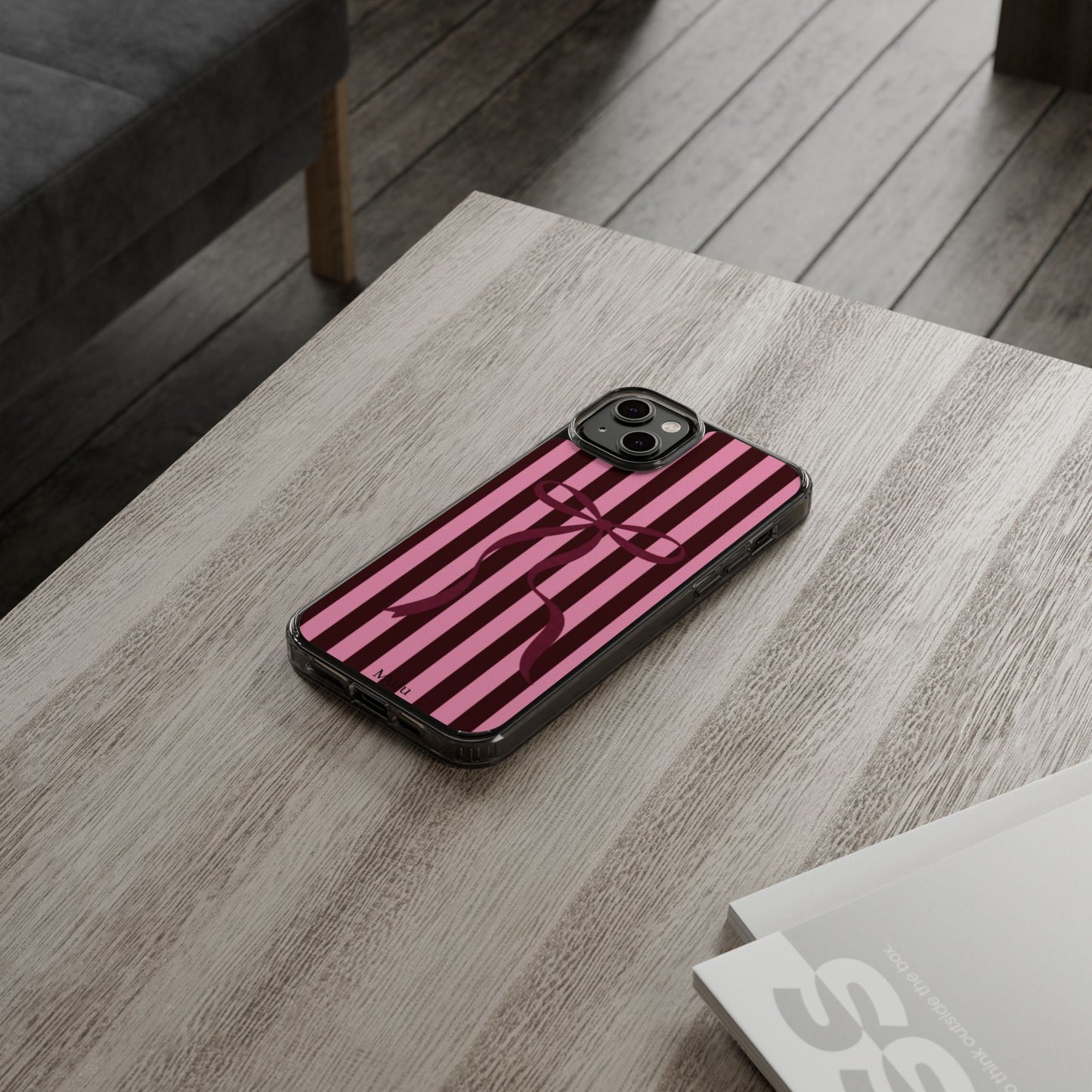 Pink Striped Ribbon Clear Impact-Resistant Phone Case