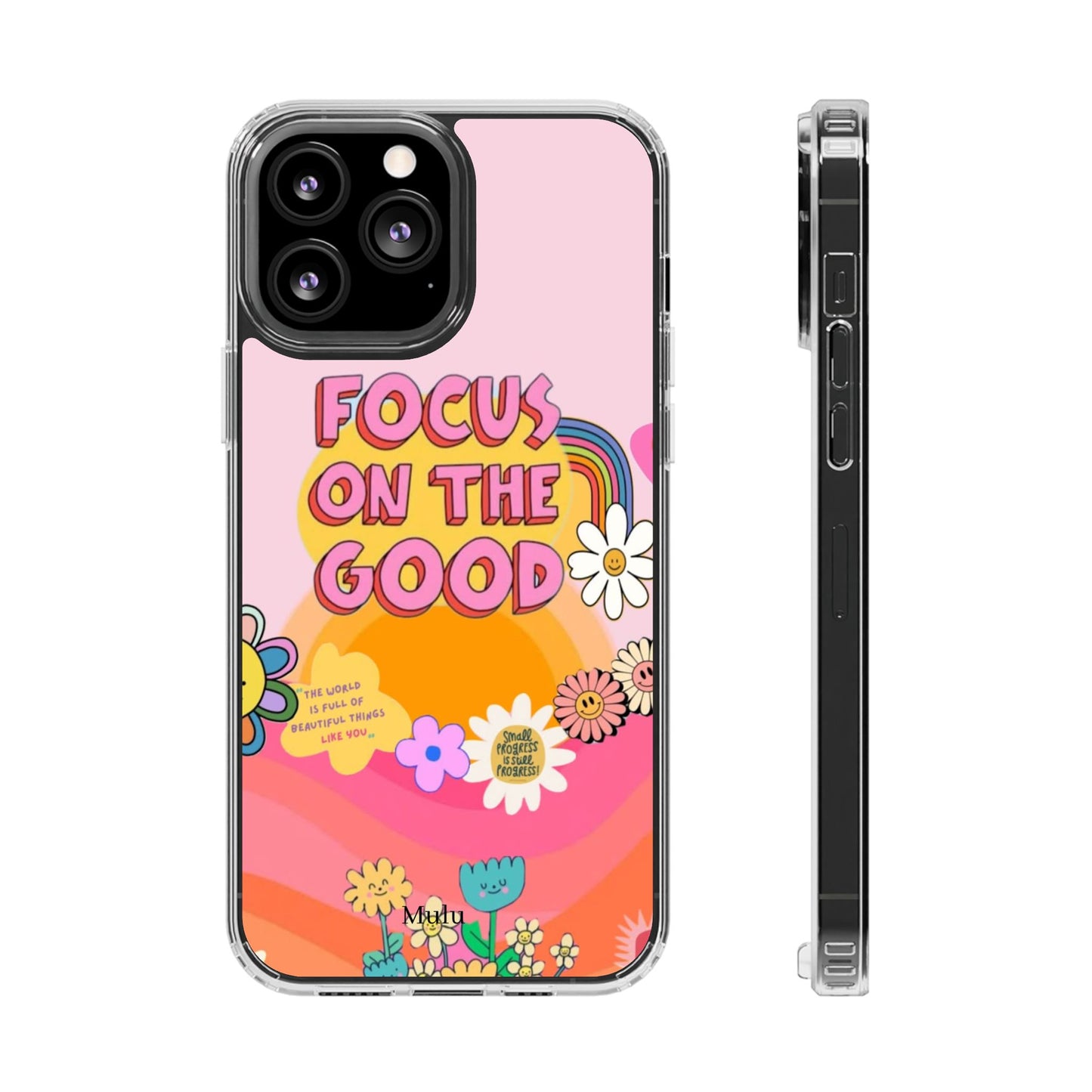 Clear Impact-Resistant Case — "Focus On The Good" Retro Floral Phone Cover