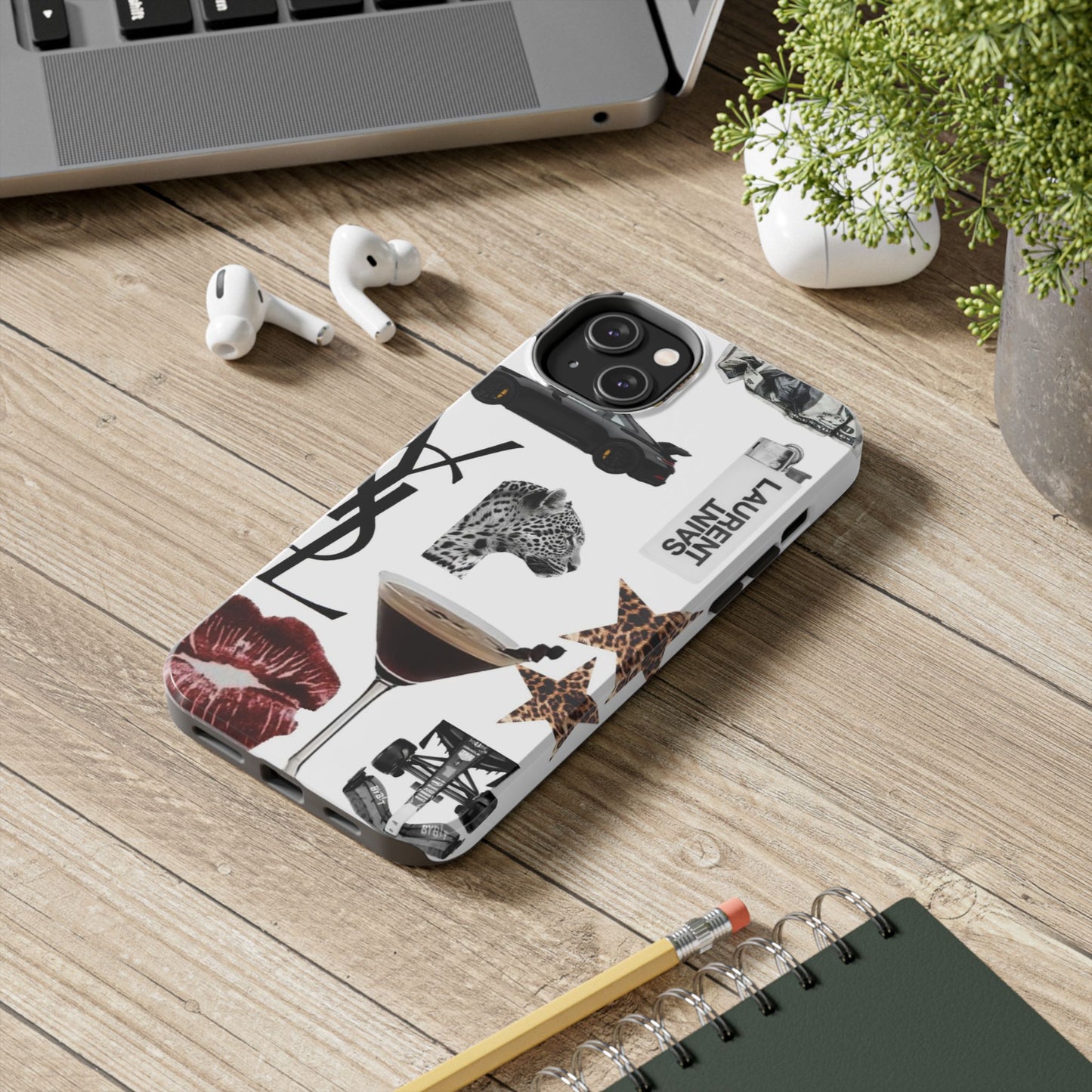 Tough Phone Case — Luxe Fashion Collage with Leopard, Martini & Kiss Print