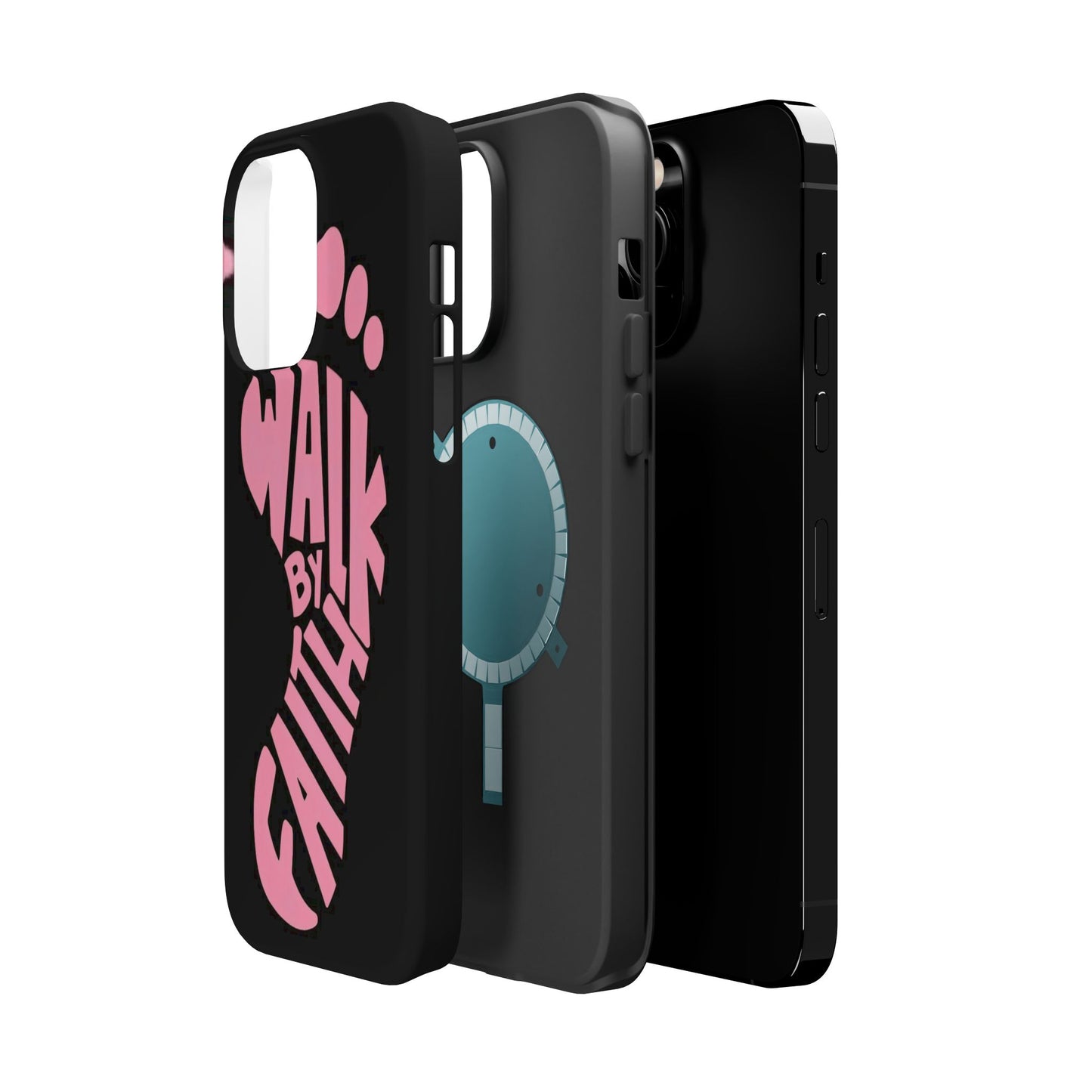 Phone Case — "Walk By Faith" Pink Footprint Magnetic Impact-Resistant Case