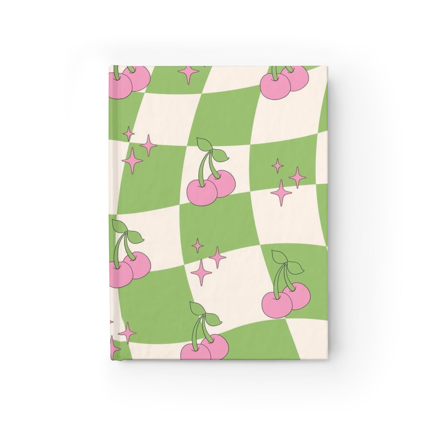 Cherry Checkerboard Ruled Journal — Pink & Green Retro Notebook