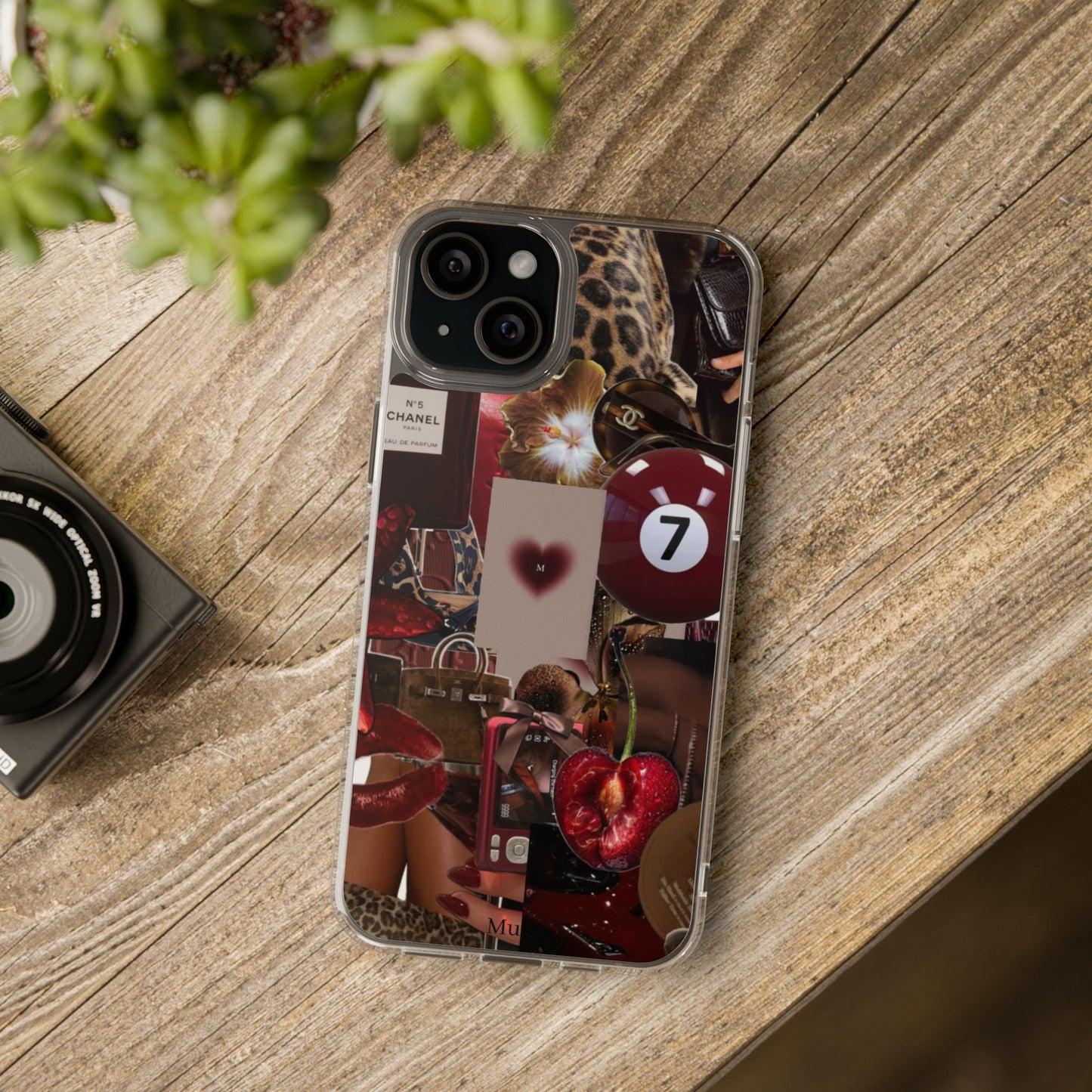 Clear Impact-Resistant Phone Case — Retro Cherry Collage Design