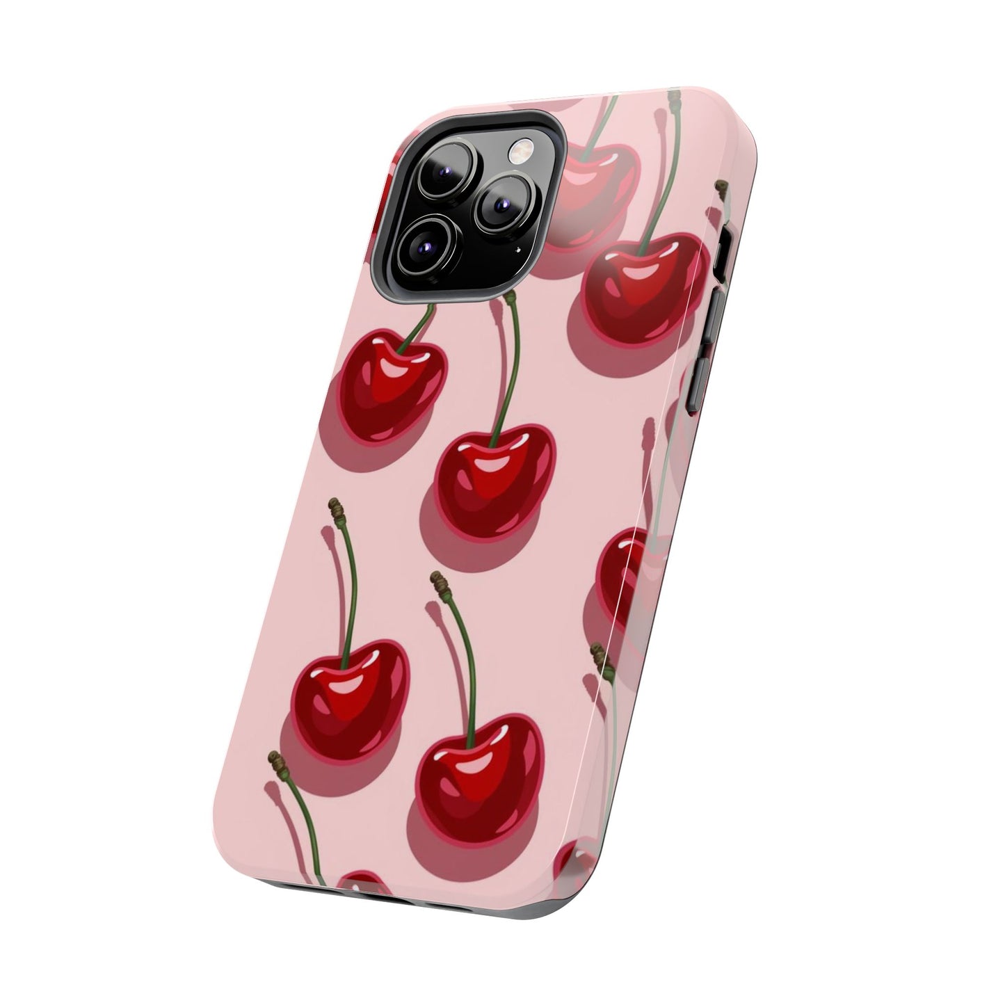 Cherry Pattern Tough Phone Case — Retro Pink Cherry Print Protective Phone Case