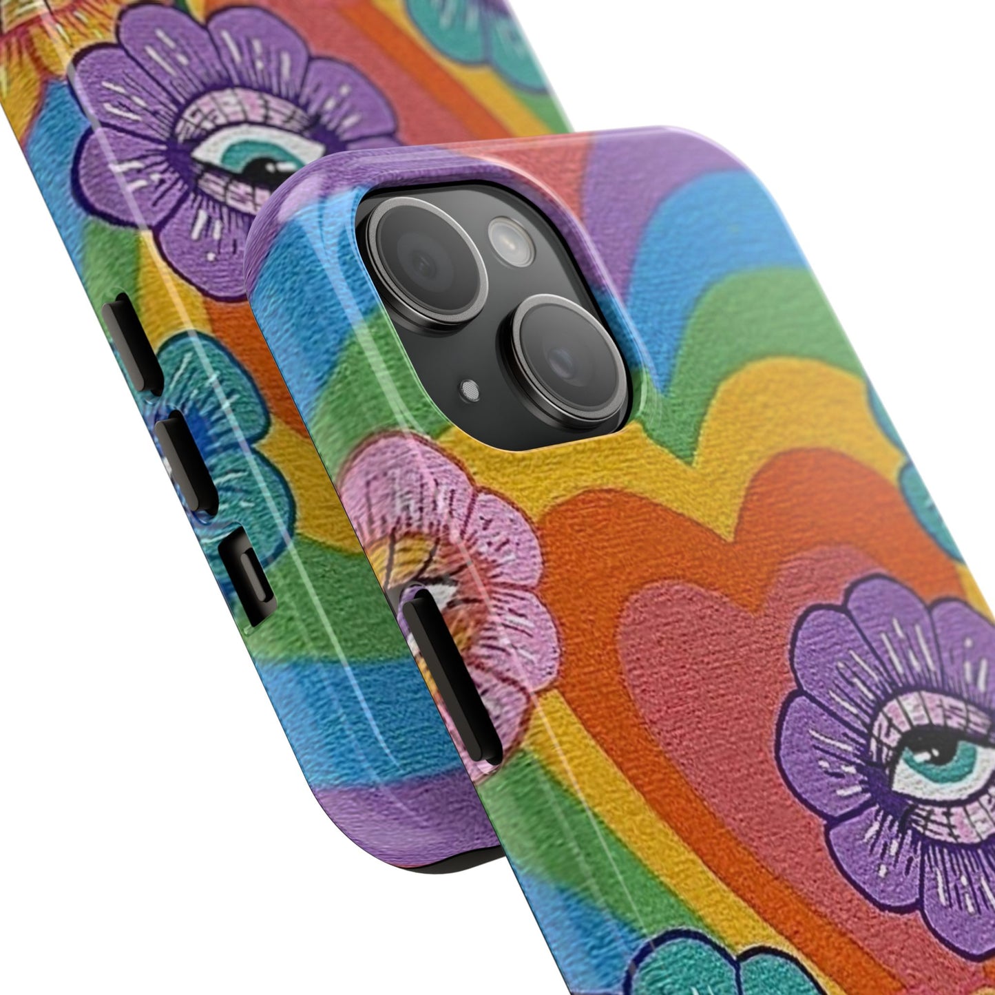Psychedelic Eye Flower Tough Phone Case — Retro Rainbow Protective iPhone Cover