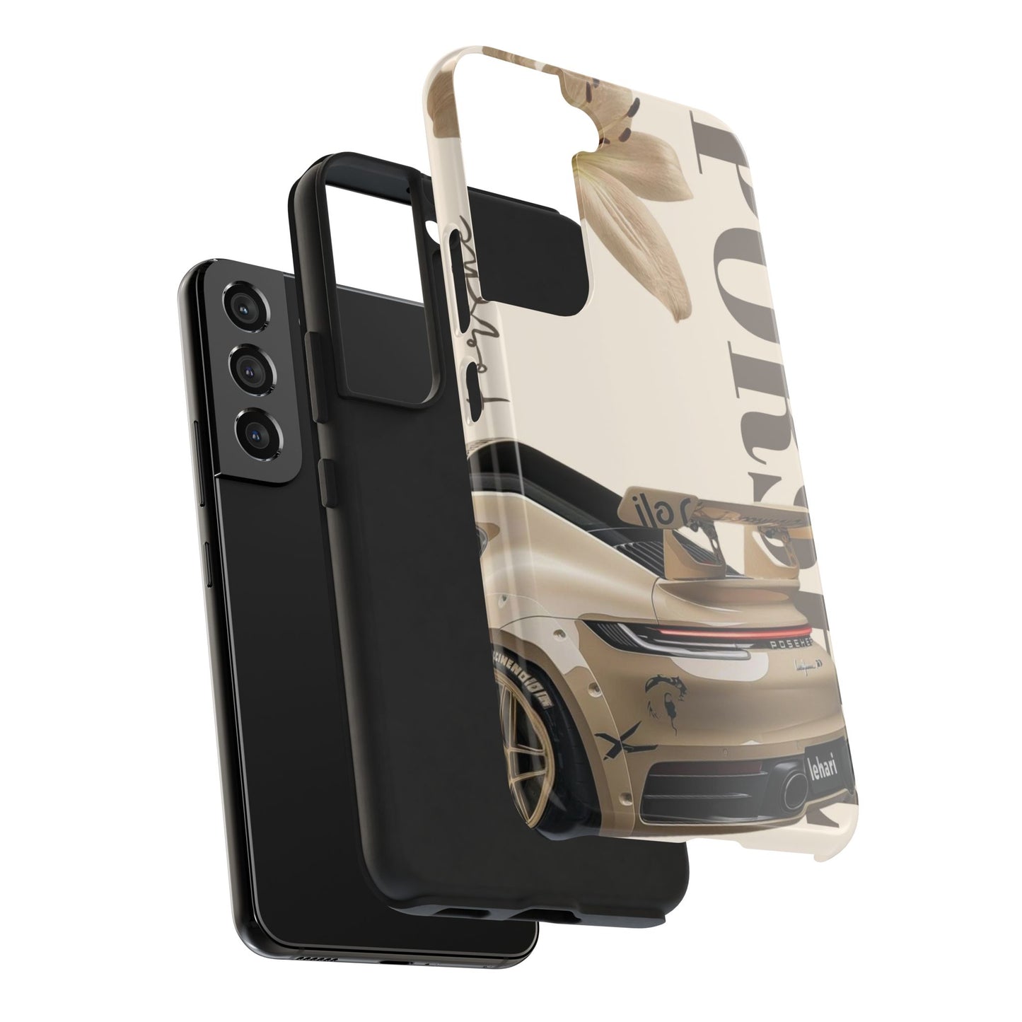 Tough Phone Case — Beige Sports Car Design with 'Tourist' Typography