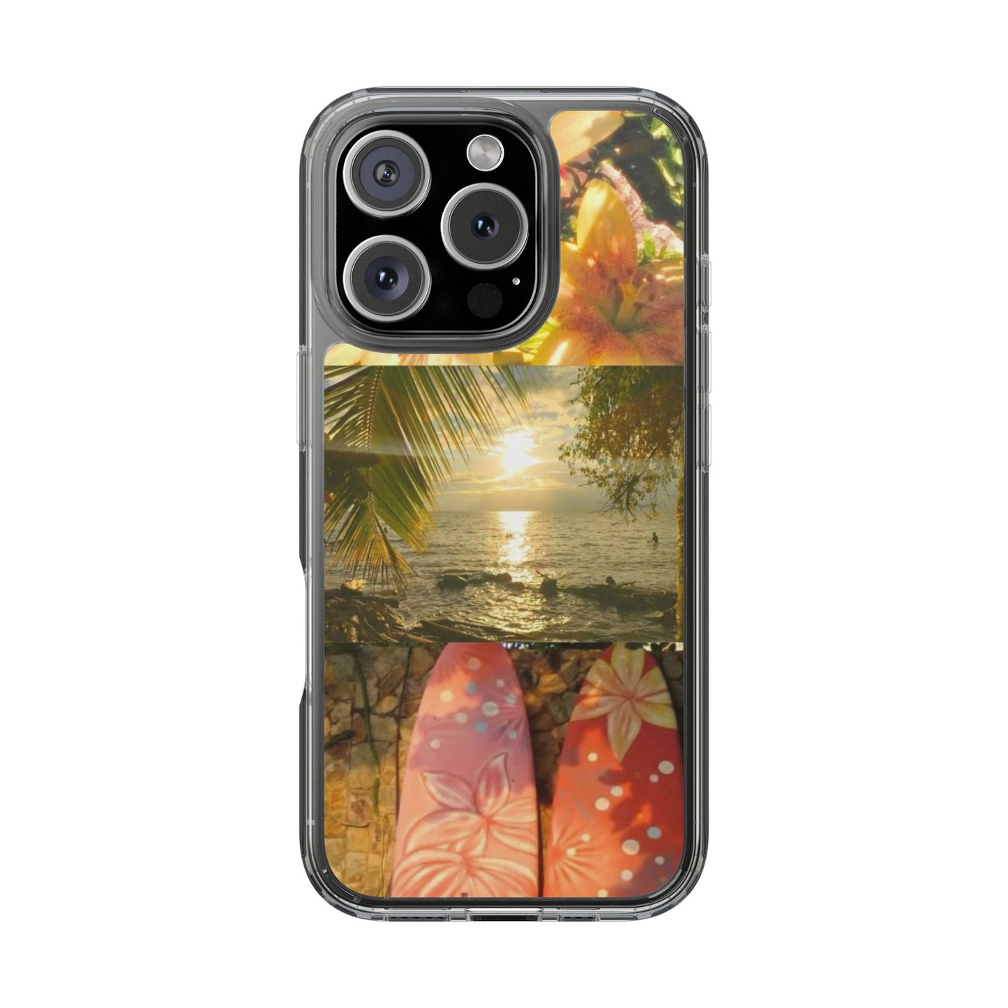 Tropical Sunset Phone Case — Floral Surfboard Clear iPhone Case