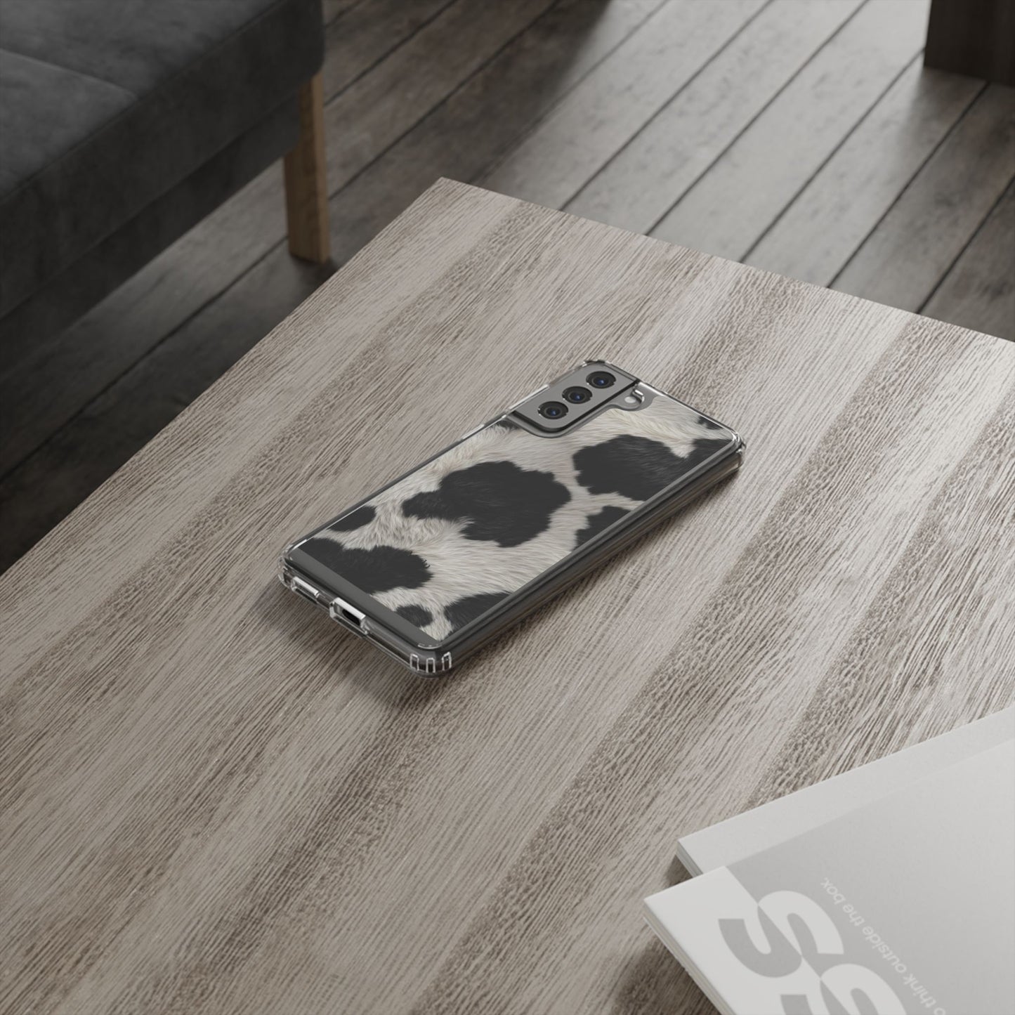 Cow Print Clear Impact Phone Case — Faux Fur Black & White Protection