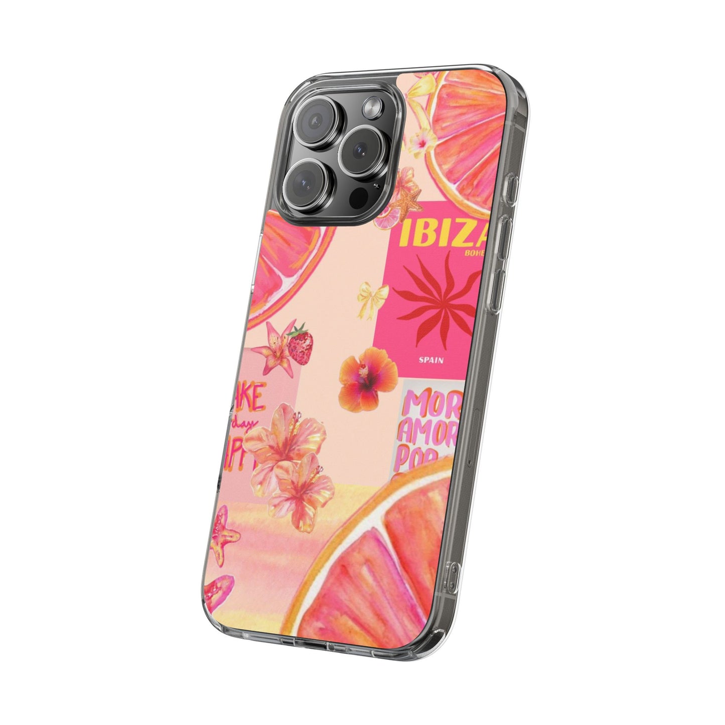 Clear Impact Phone Case — Pink Ibiza Citrus Floral Design