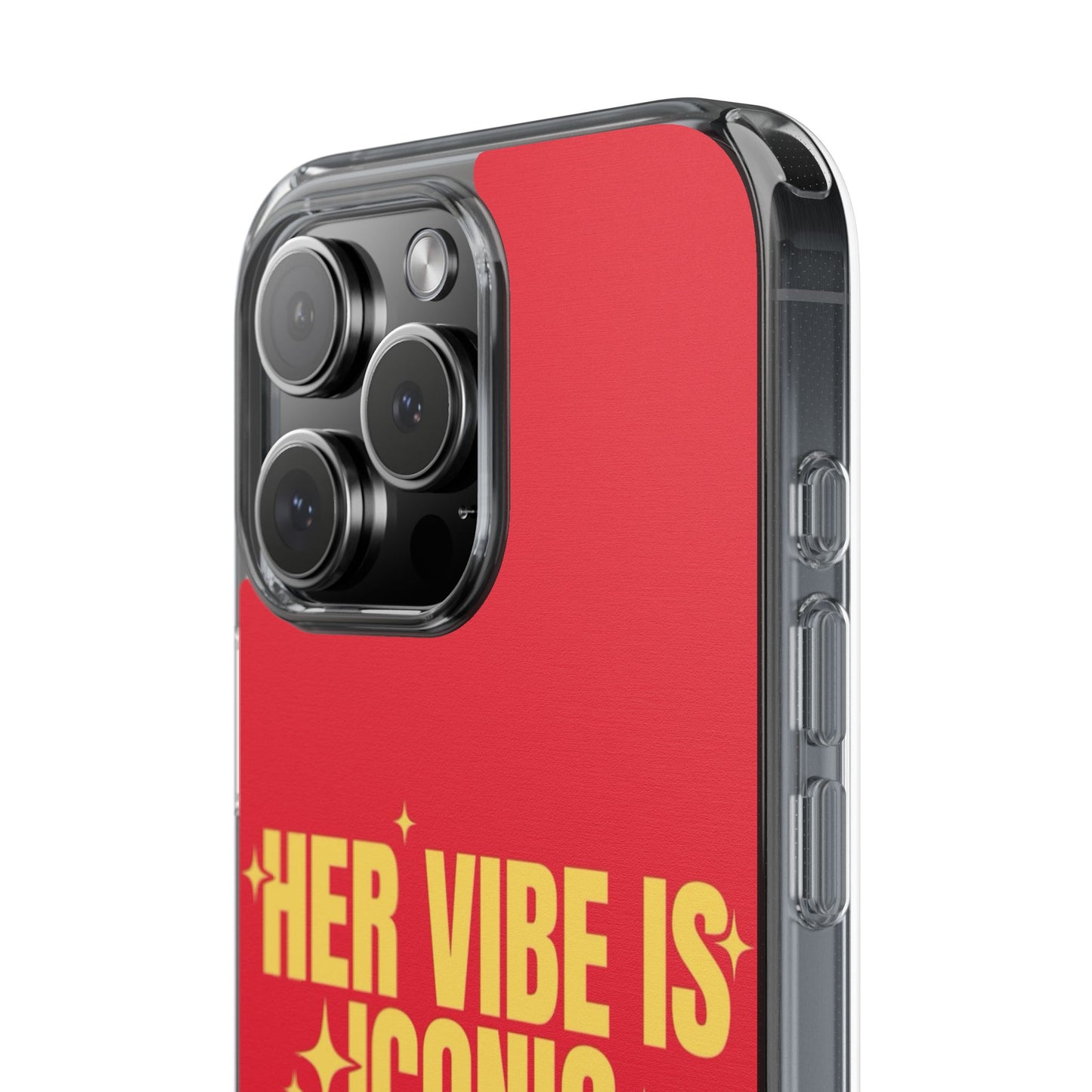 Clear Impact-Resistant Phone Case — "Her Vibe Is Iconic" Red Protective Cover