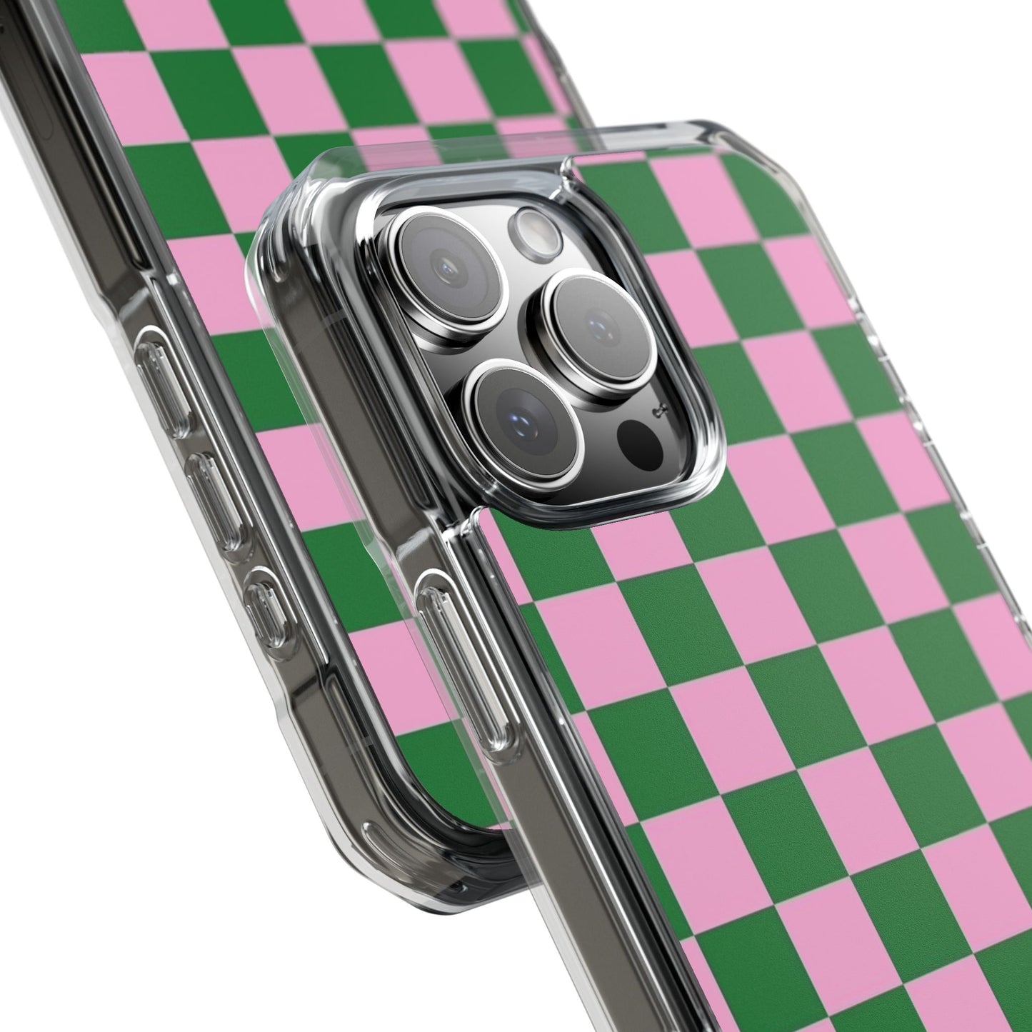 Pink & Green Checkerboard Magnetic Clear Phone Case