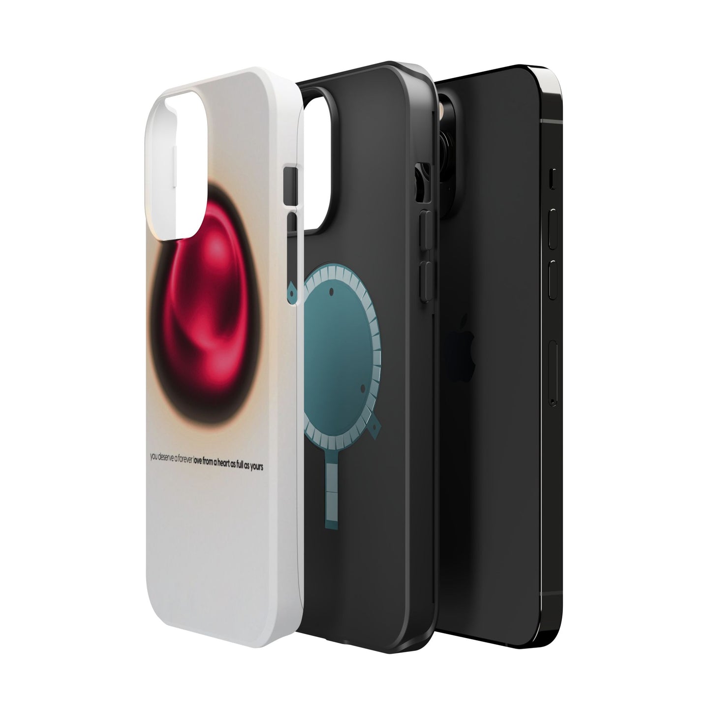 Protective Phone Case — Red Pearl Heart Design with 'You deserve a forever love' Text