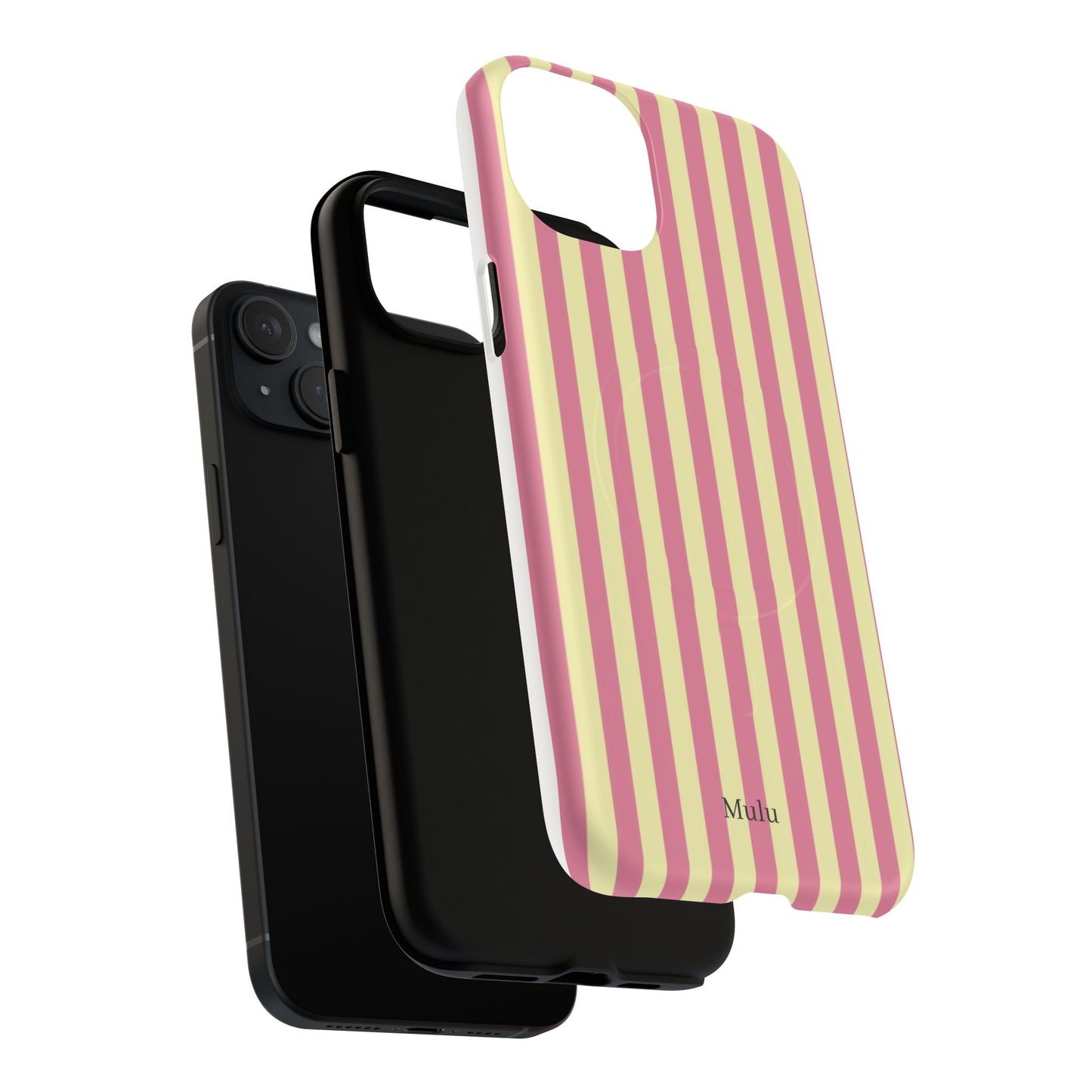 Striped Pink & Yellow Magnetic Tough Phone Case — Retro Pastel Protection