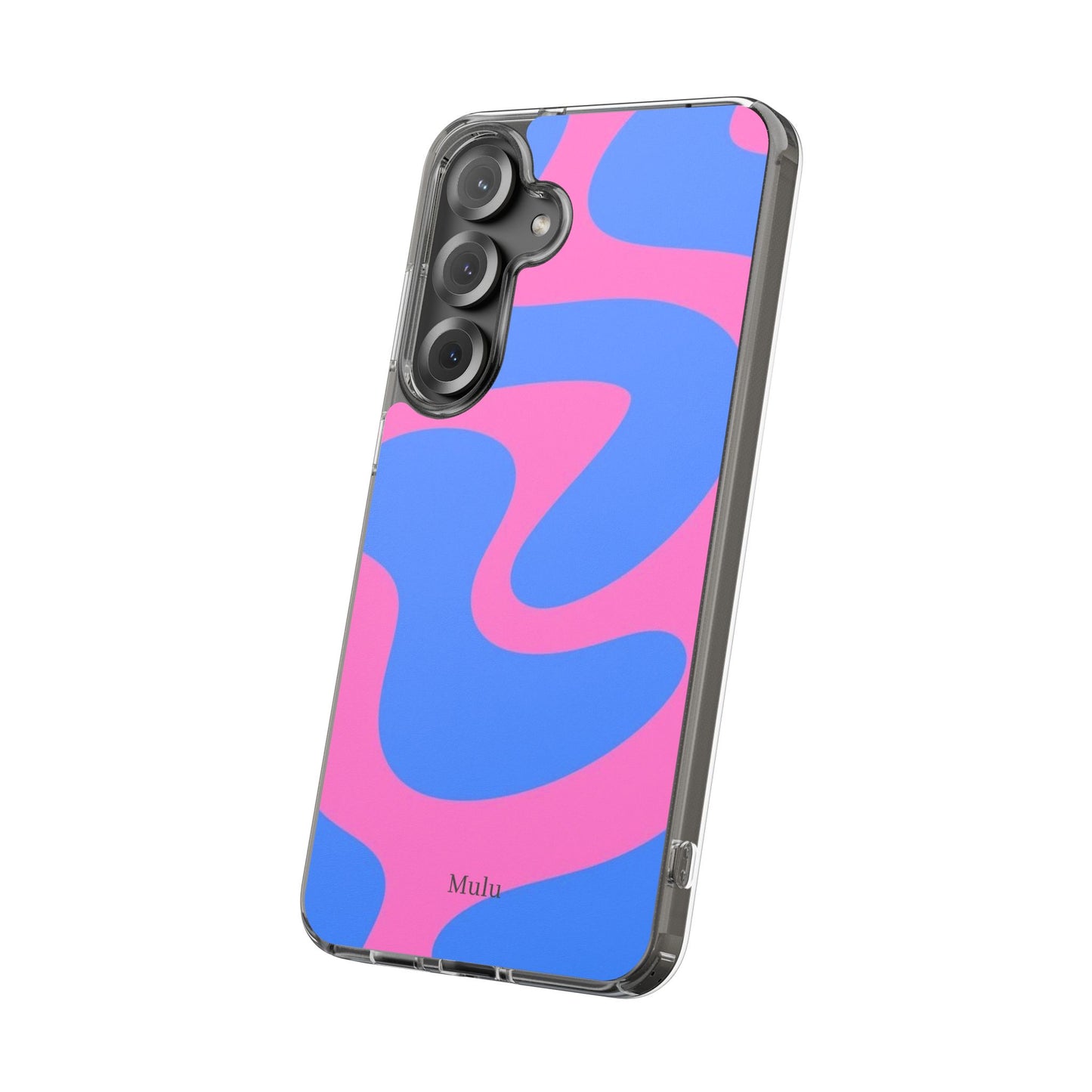 Clear Impact-Resistant Phone Case — Retro Blue & Pink Abstract Swirl