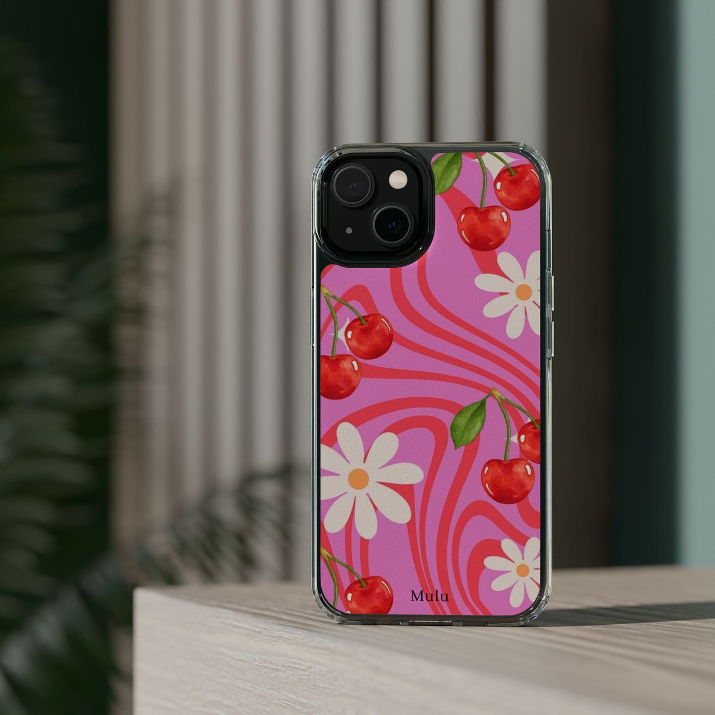 Clear Impact Phone Case — Retro Cherry & Daisy Floral Design