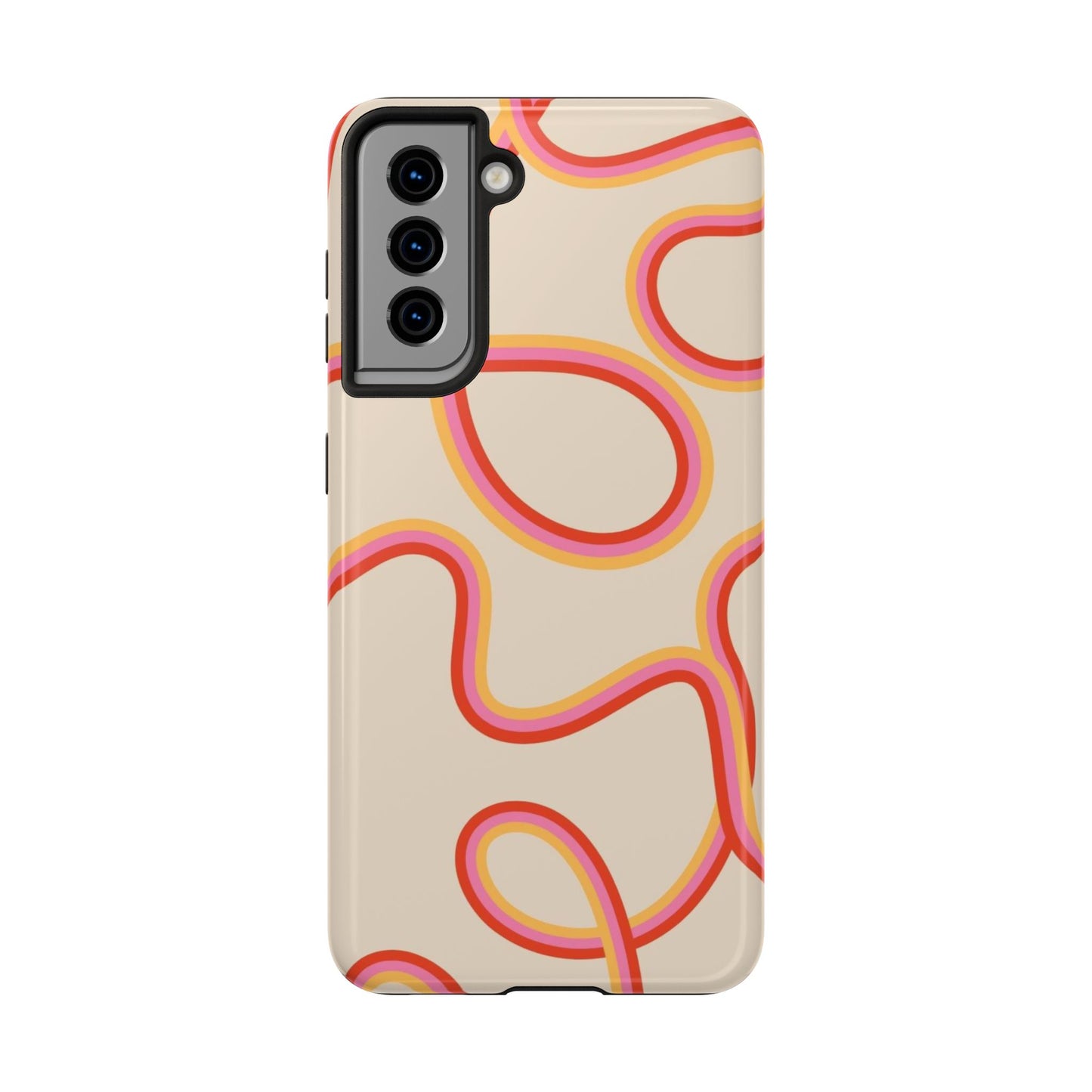 Retro Swirl Tough Phone Case — Beige Pink Orange Abstract Protection