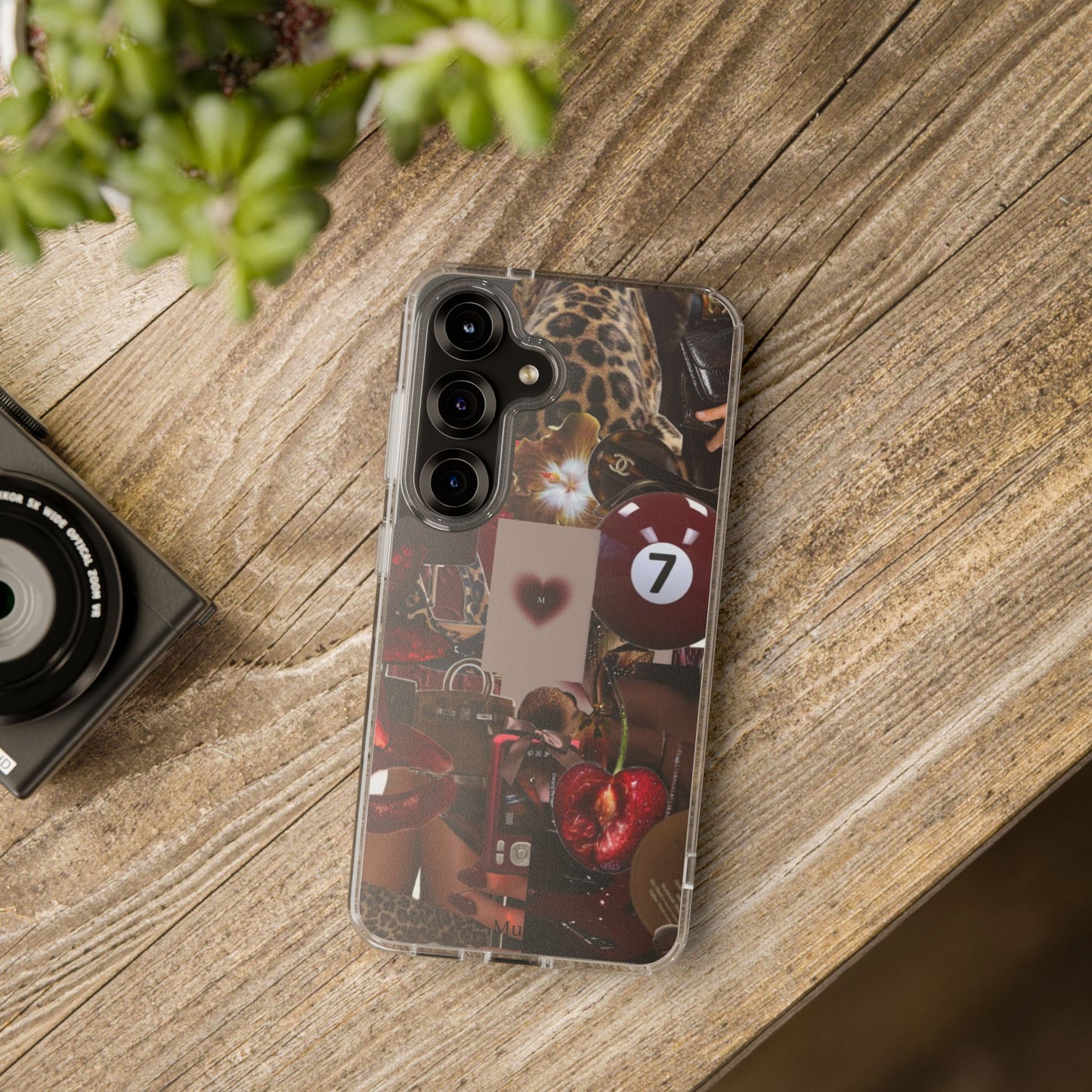Clear Impact-Resistant Phone Case — Retro Cherry Collage Design