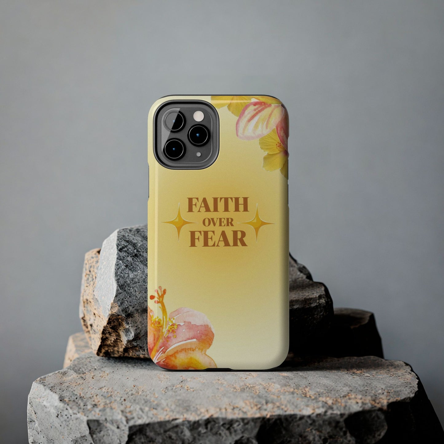 Faith Over Fear Tough Phone Case — Floral Yellow Protective Cover