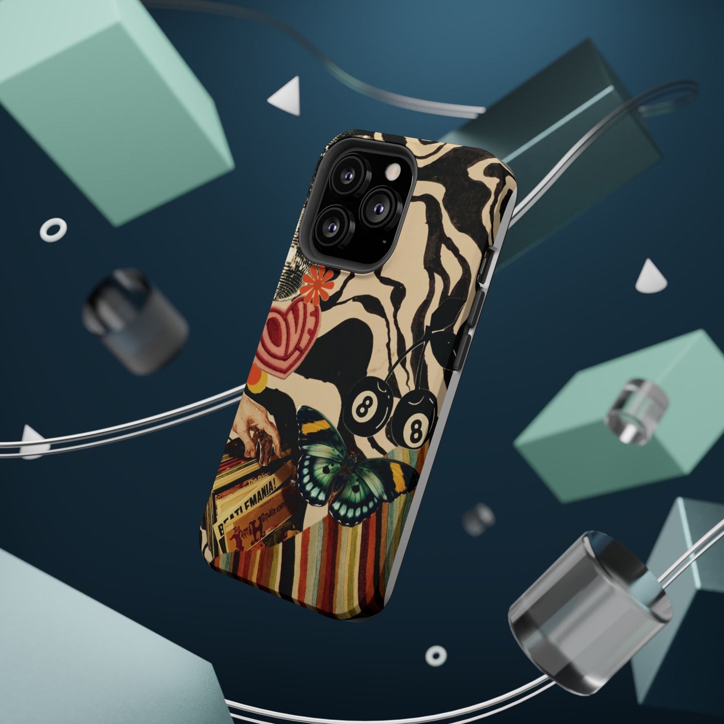 Phone Case — Retro Collage Magnetic Impact-Resistant Case with Butterfly & Zebra Print