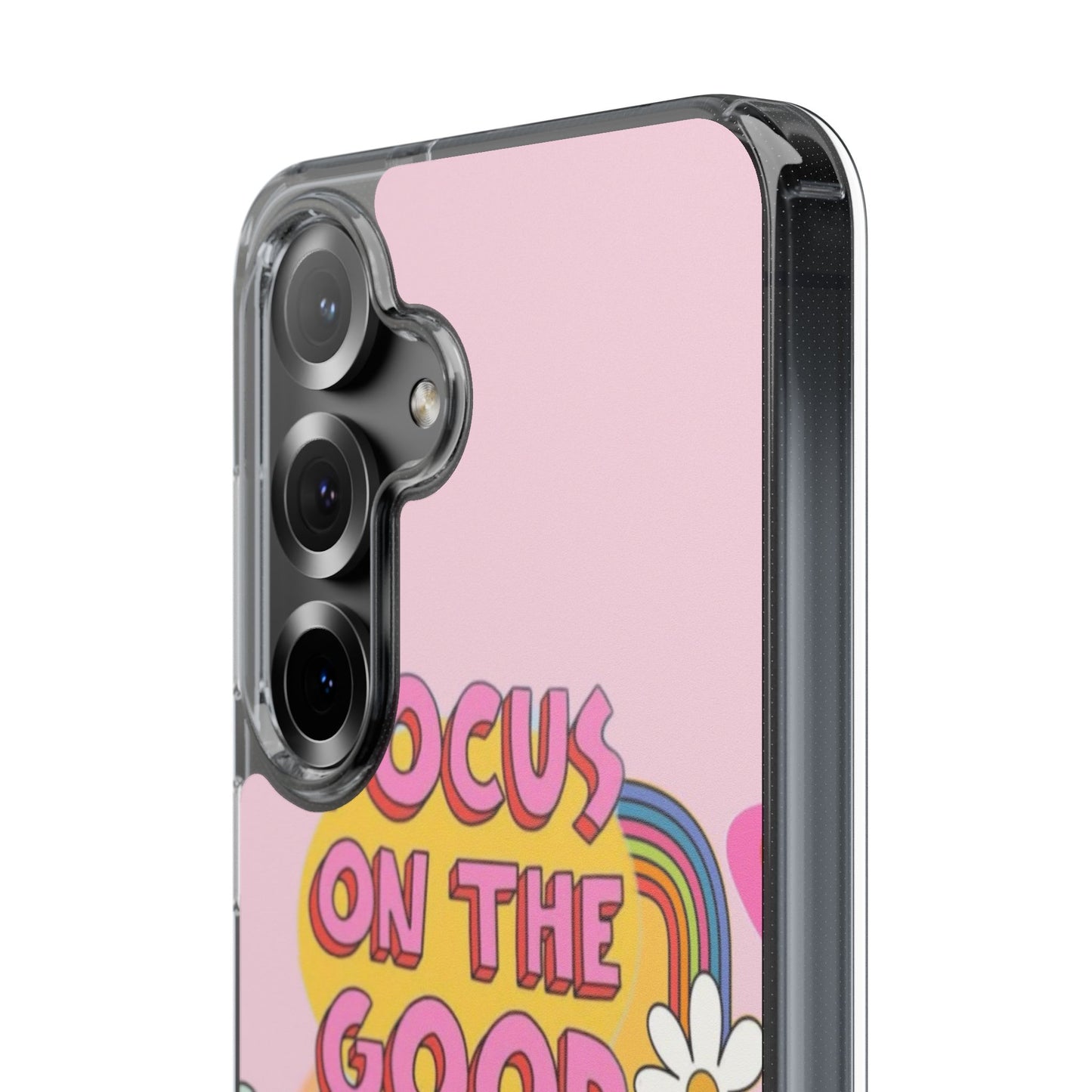 Clear Impact-Resistant Case — "Focus On The Good" Retro Floral Phone Cover