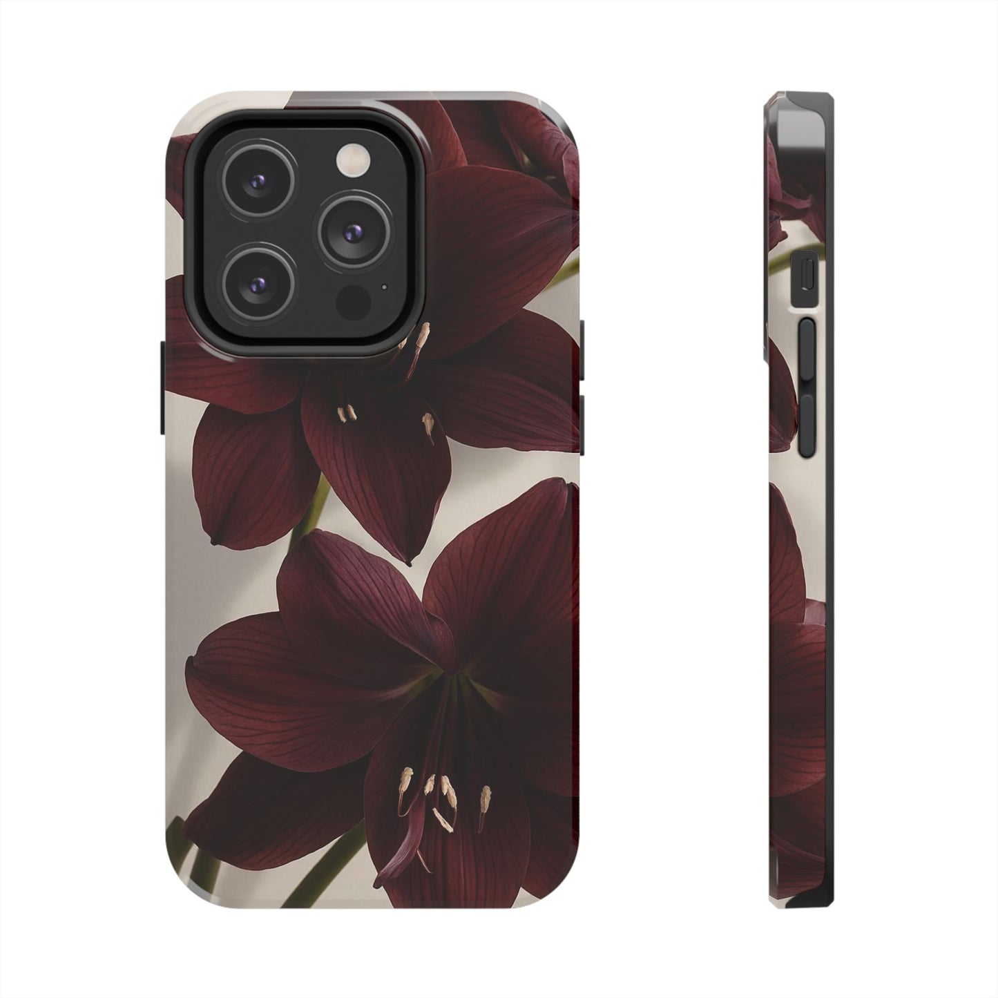 Amaryllis Noir Tough Phone Case — Dark Burgundy Floral Protective Cover