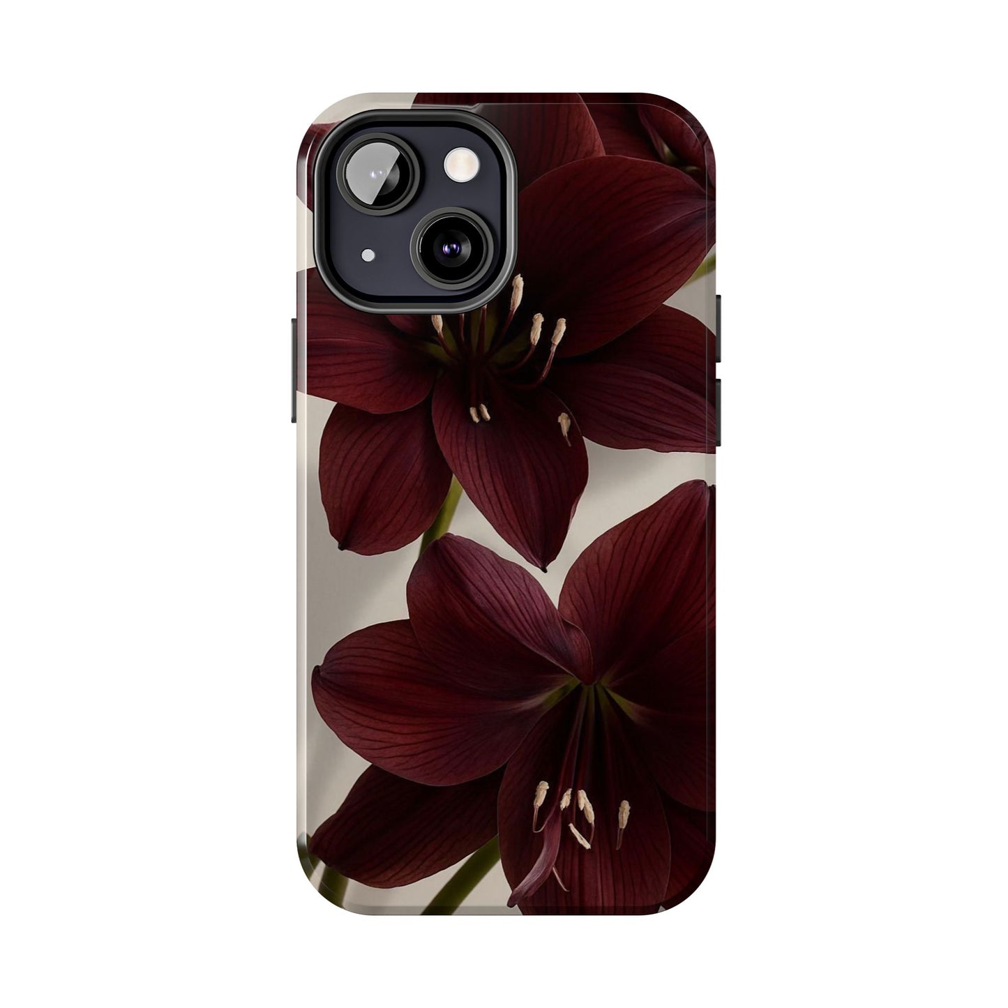 Amaryllis Noir Tough Phone Case — Dark Burgundy Floral Protective Cover