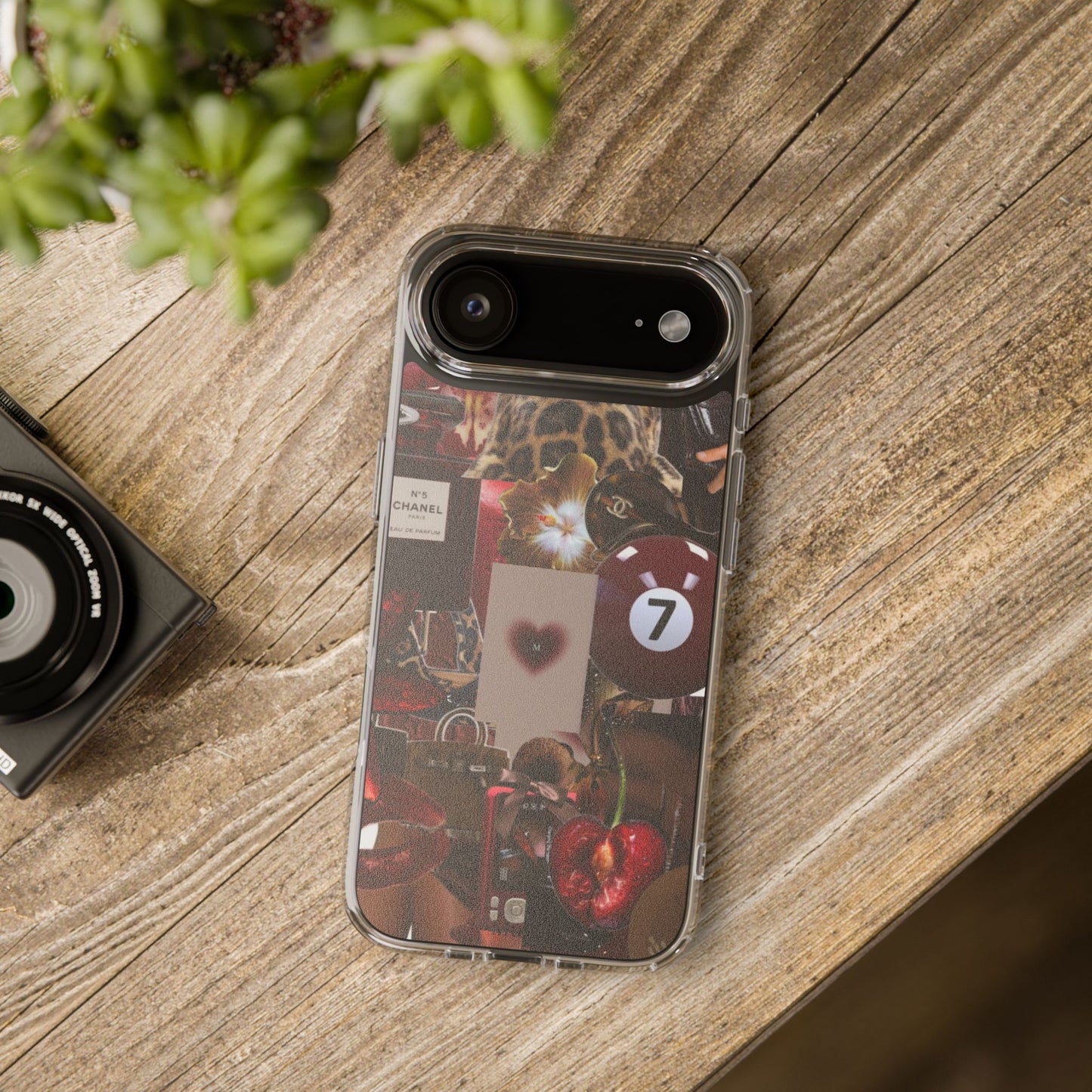 Clear Impact-Resistant Phone Case — Retro Cherry Collage Design
