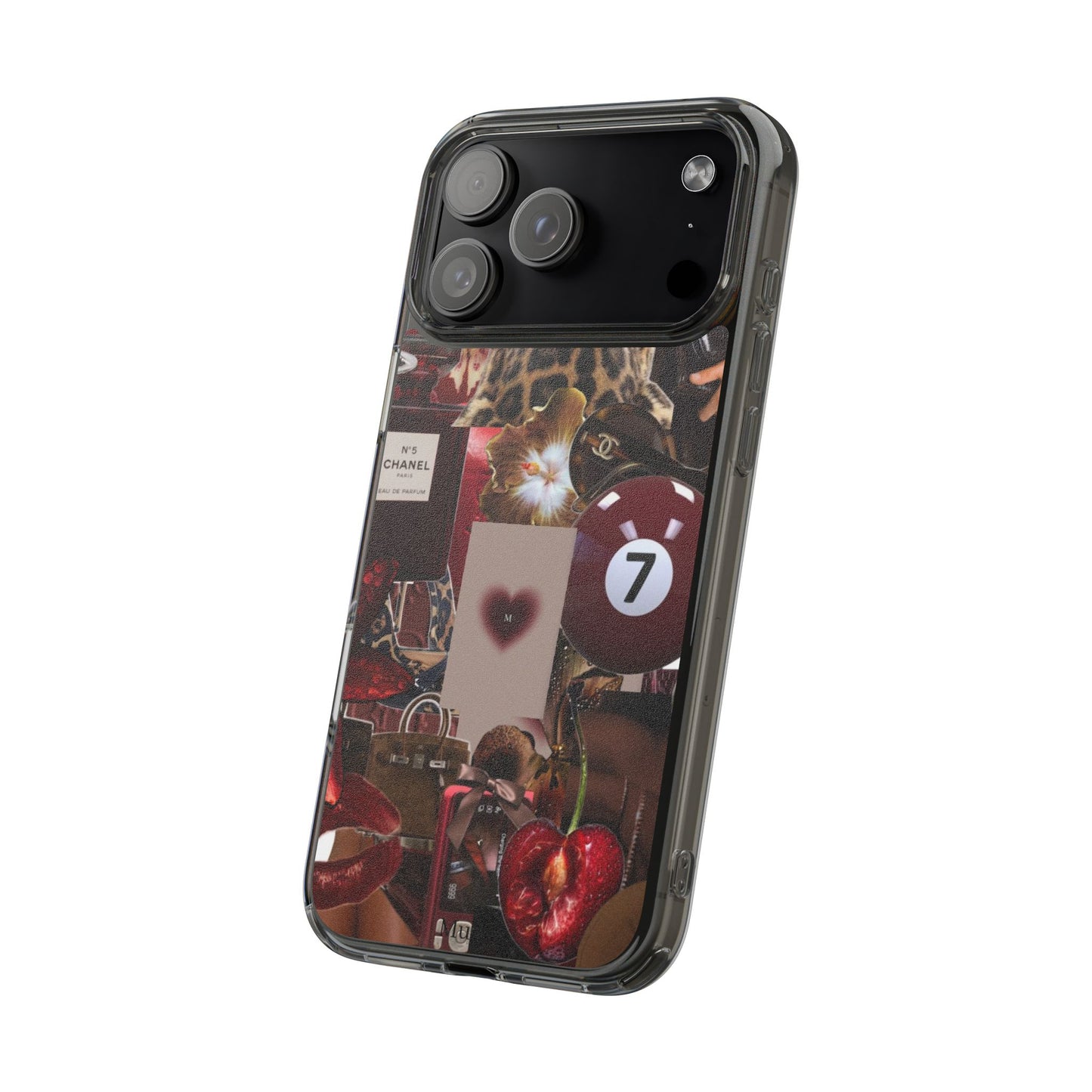 Clear Impact-Resistant Phone Case — Retro Cherry Collage Design