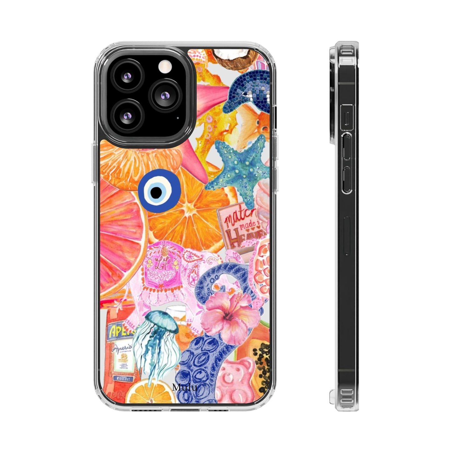 Clear Impact-Resistant Phone Case — Colorful Tropical Collage Design