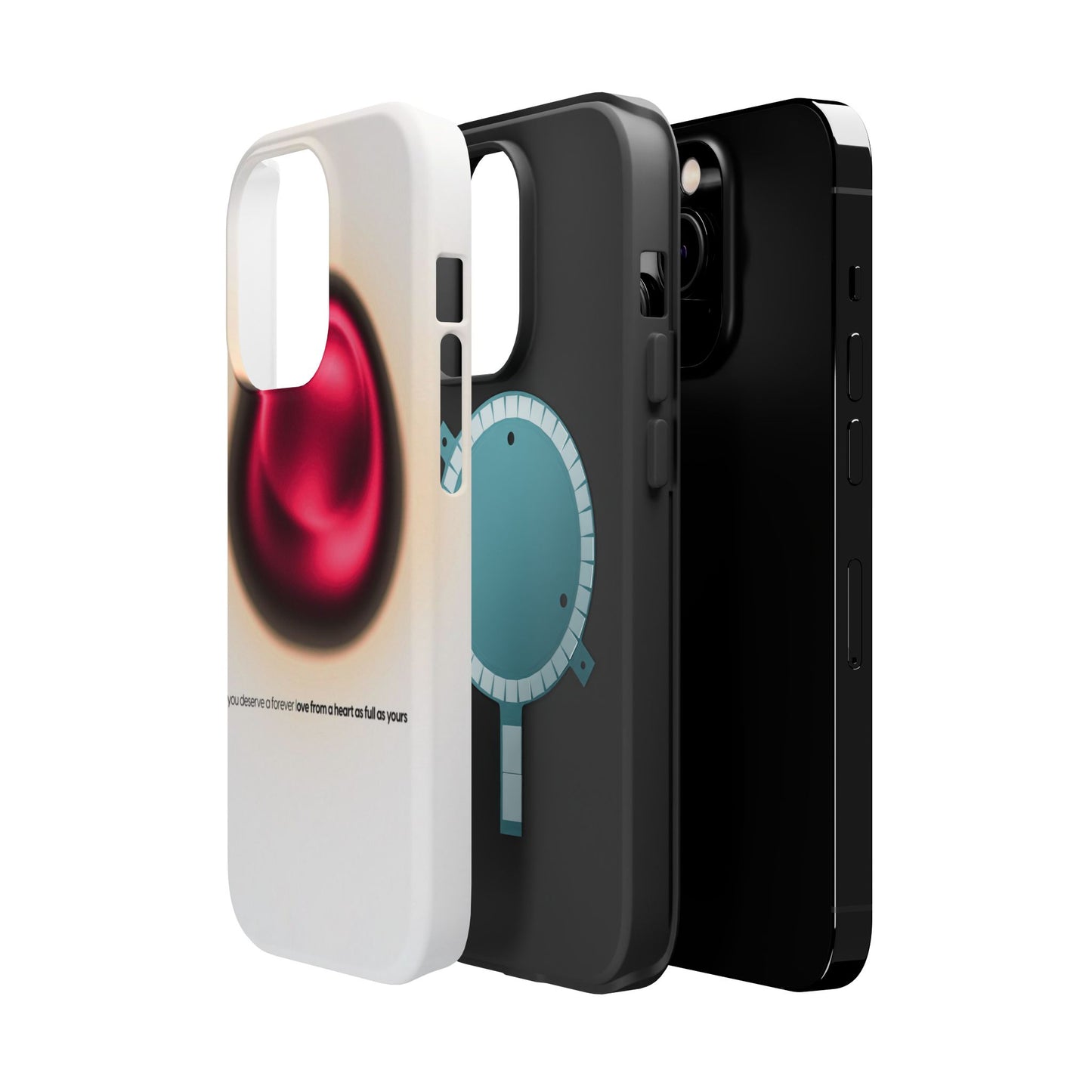 Protective Phone Case — Red Pearl Heart Design with 'You deserve a forever love' Text