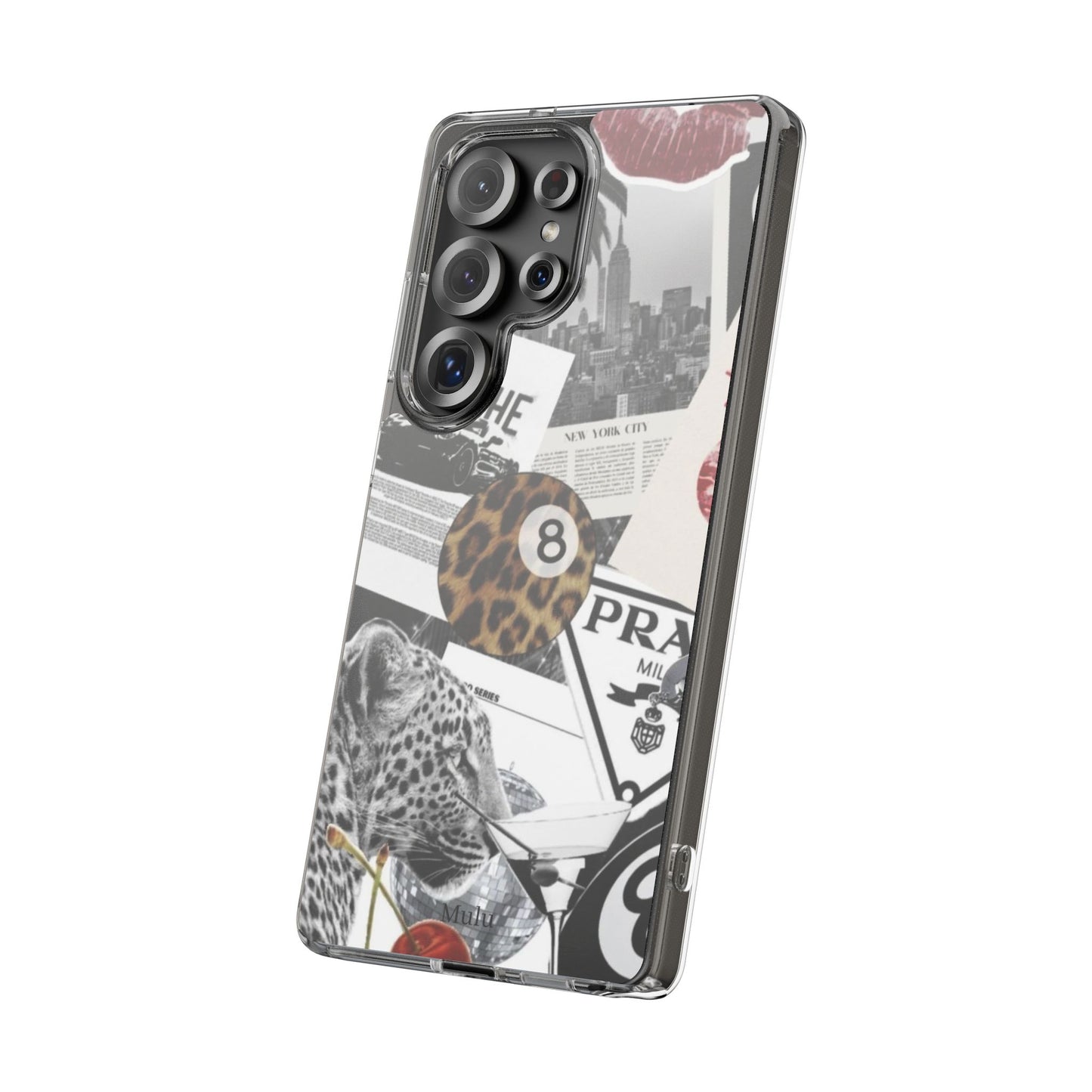 Clear Impact-Resistant Phone Case — Collage Luxury Leopard & Vintage Car Design