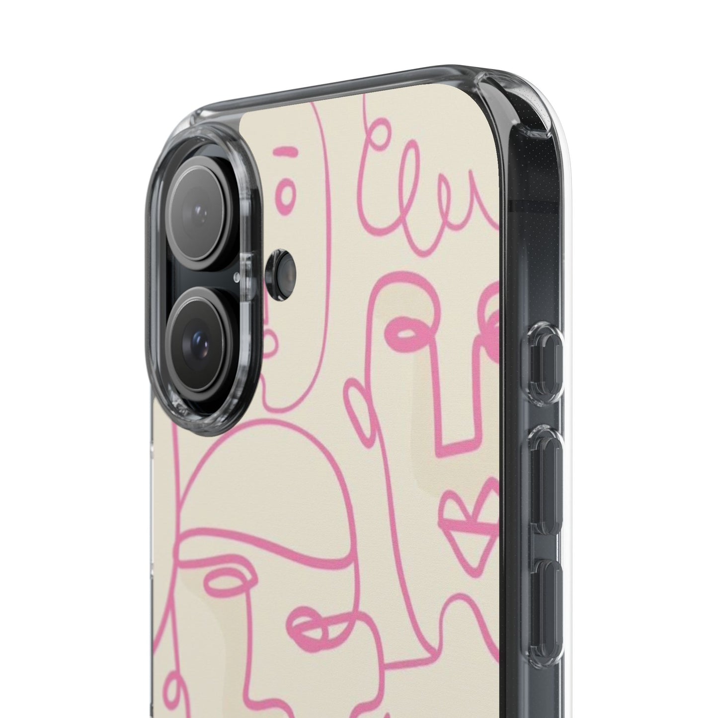 Clear Impact-Resistant Phone Case — Pink Minimalist Line Faces Design