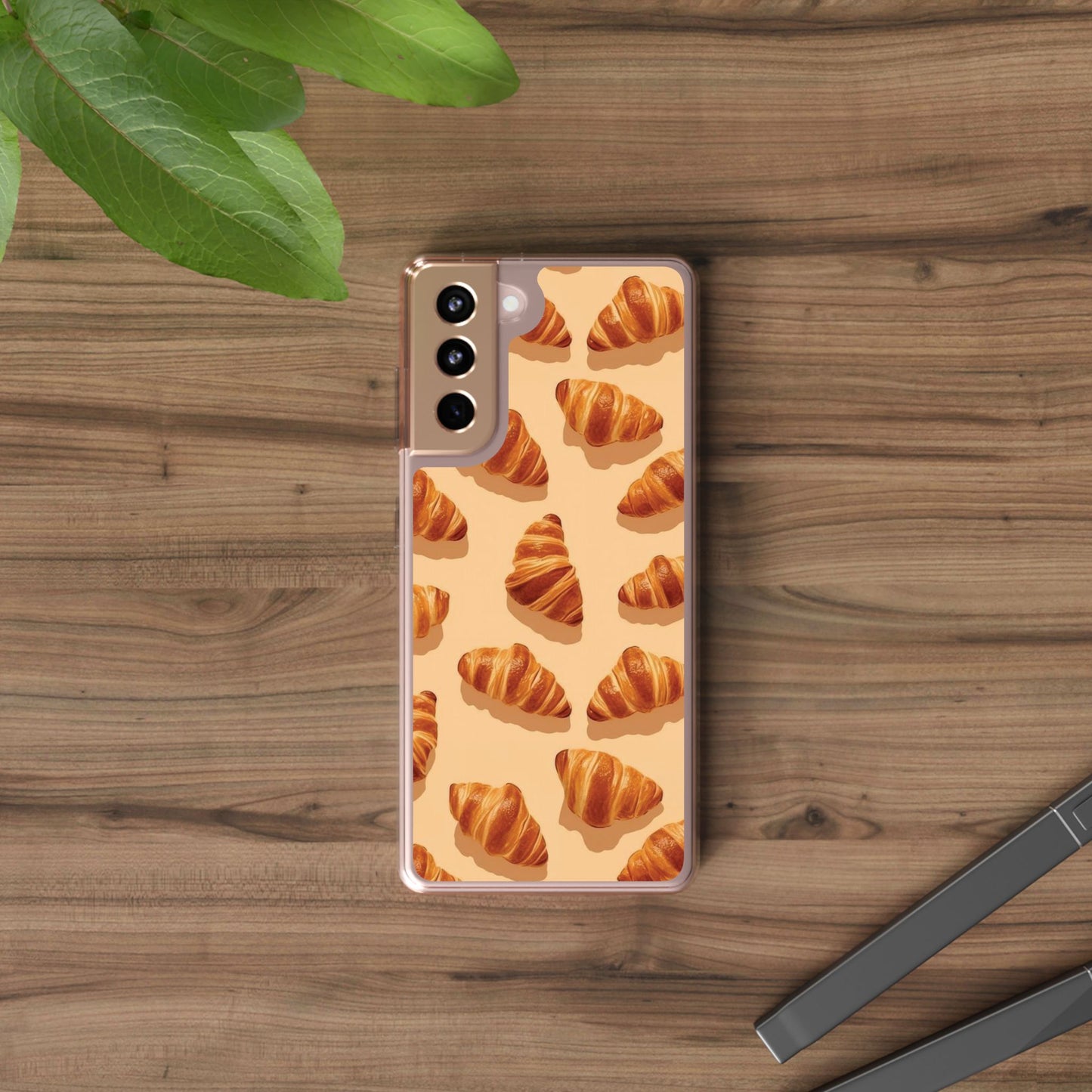 Croissant Pattern Clear Phone Case — Bakery-themed Transparent iPhone Cover