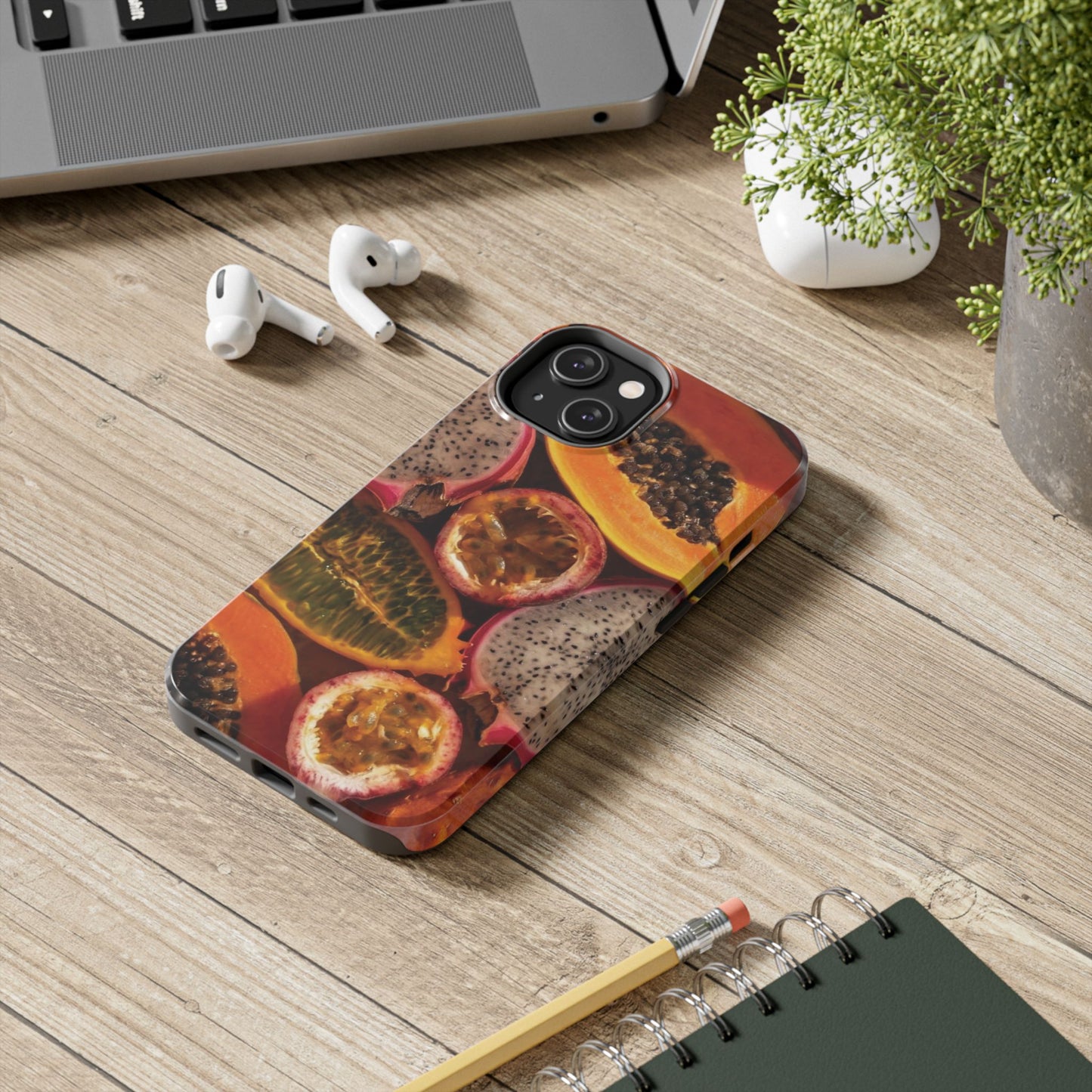 Tropical Fruit Tough Phone Case — Papaya & Dragon Fruit Design