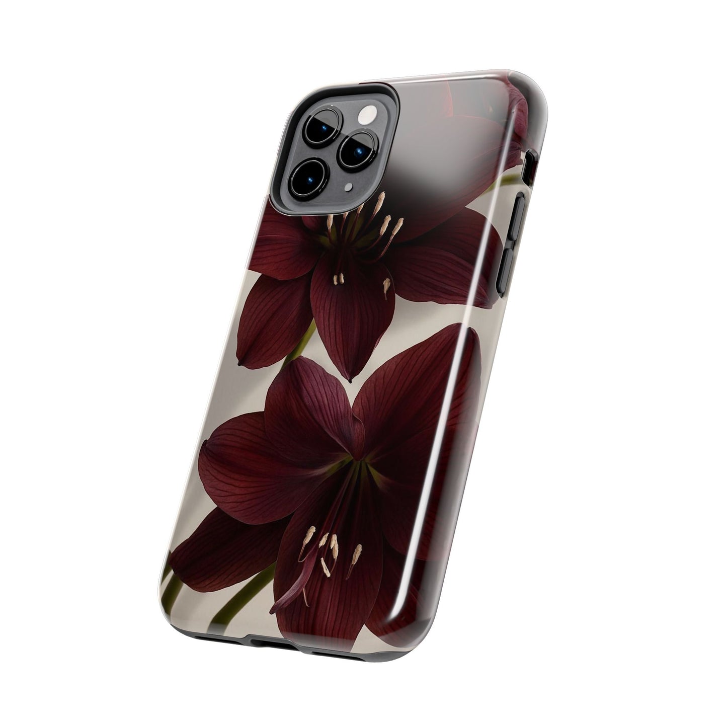 Amaryllis Noir Tough Phone Case — Dark Burgundy Floral Protective Cover