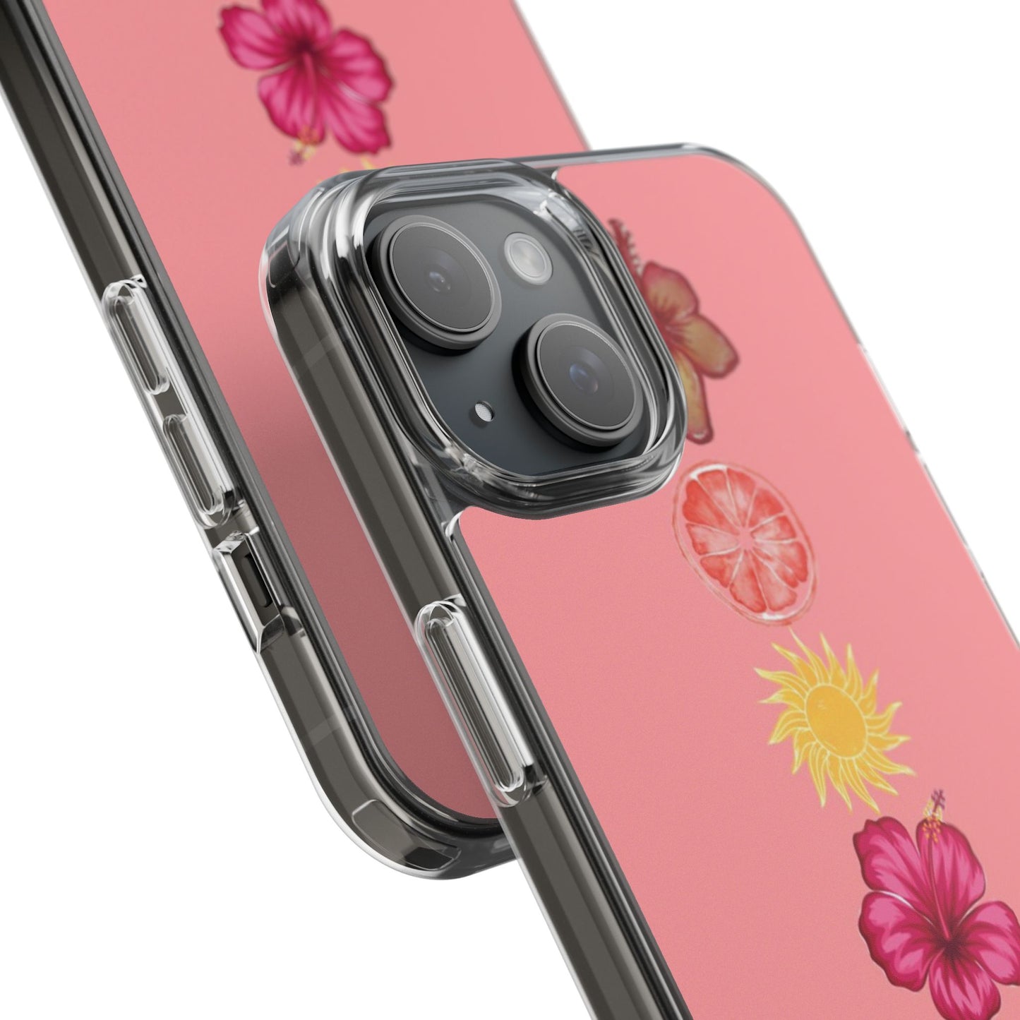 Clear Impact-Resistant Phone Case — Tropical Sun & Hibiscus Floral Design