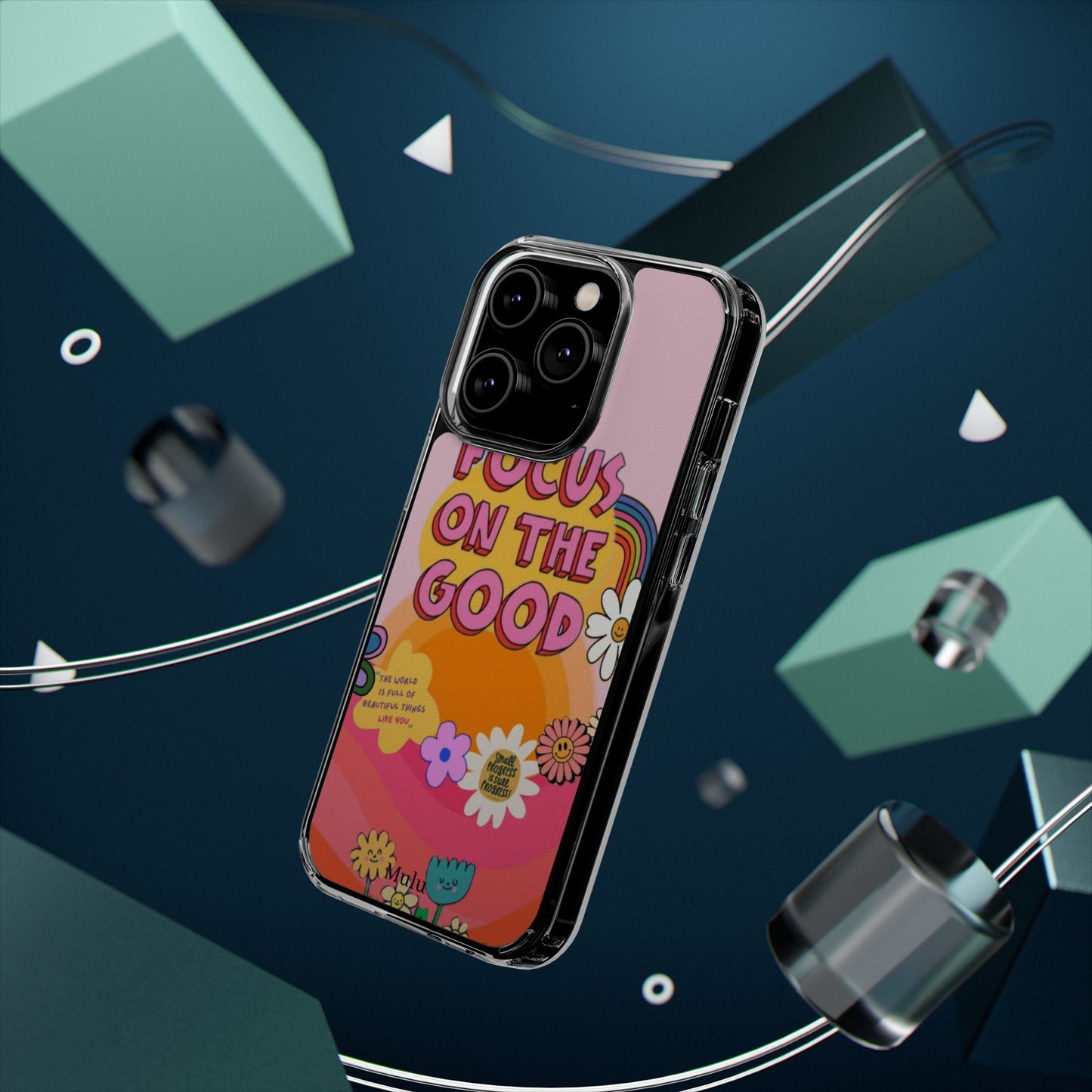 Clear Impact-Resistant Case — "Focus On The Good" Retro Floral Phone Cover