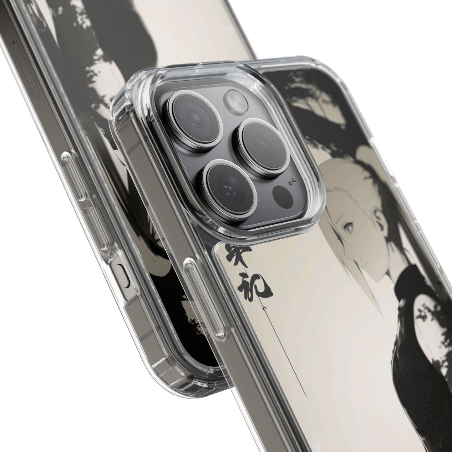 Anime Samurai Clear Phone Case — Monochrome Sumi-E Style