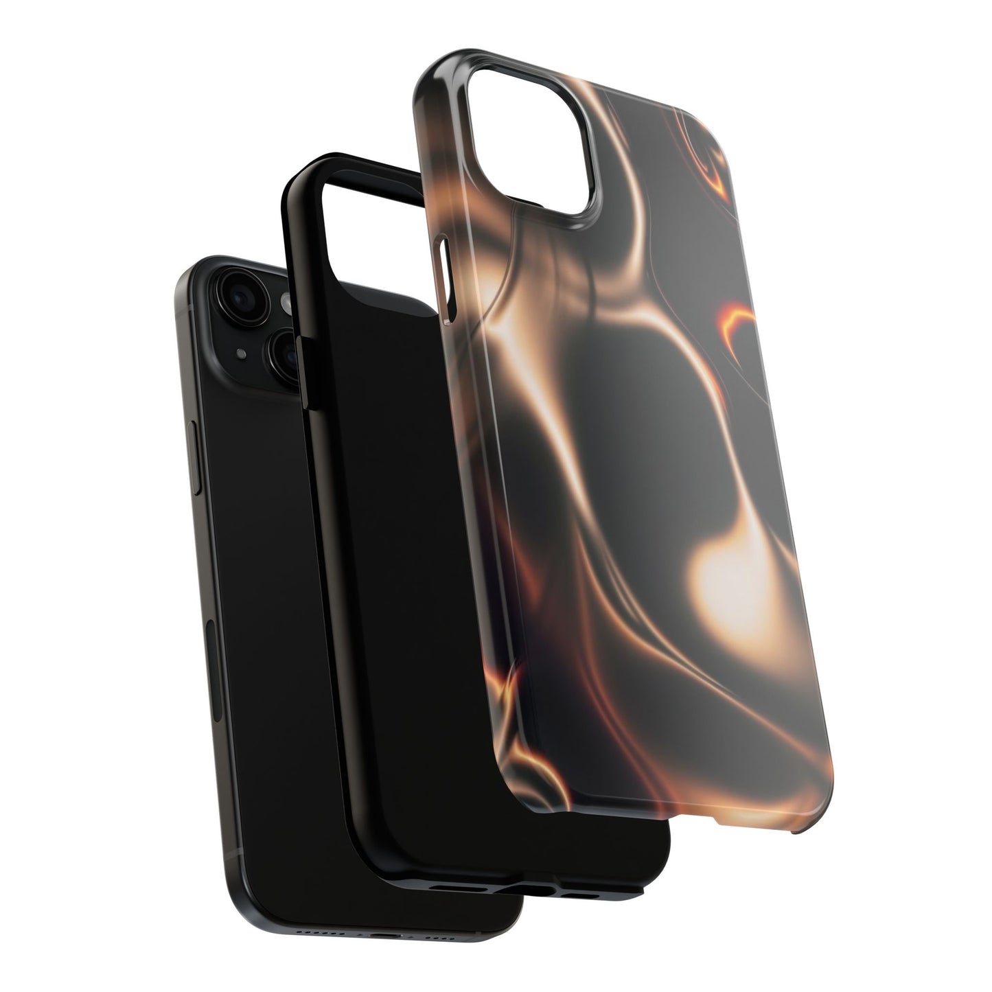 Abstract Liquid Glow Tough Phone Case — Black & Bronze Swirl Protective Cover