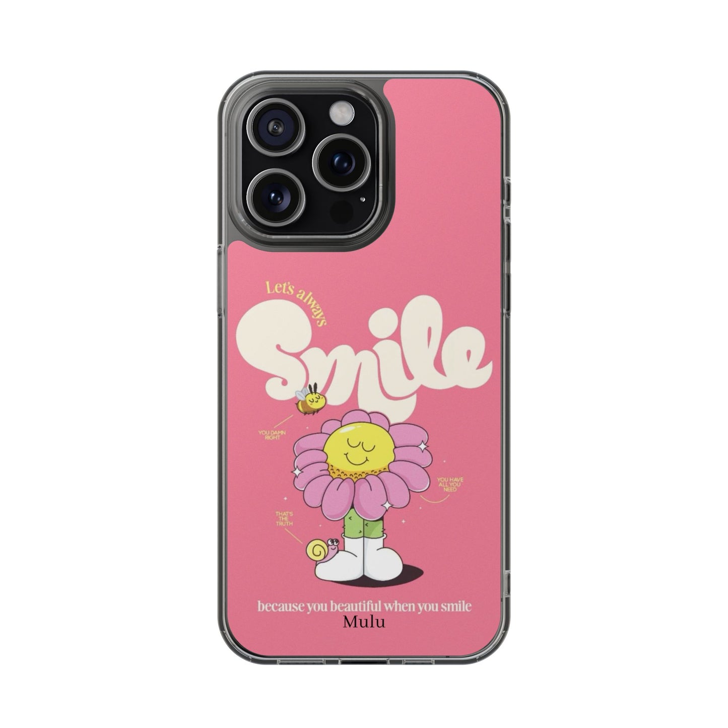Clear Impact-Resistant Phone Case — Pink 'Smile' Flower Design