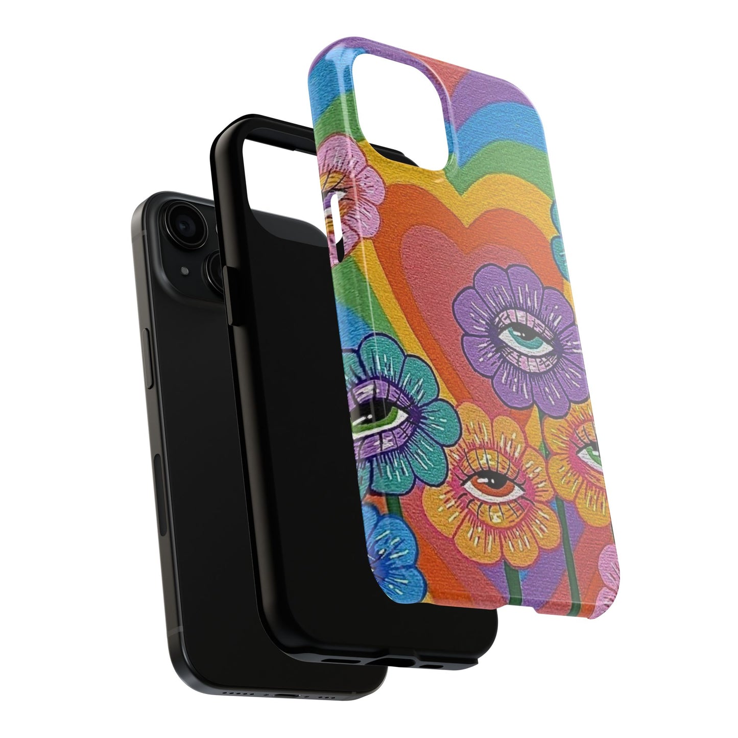 Psychedelic Eye Flower Tough Phone Case — Retro Rainbow Protective iPhone Cover