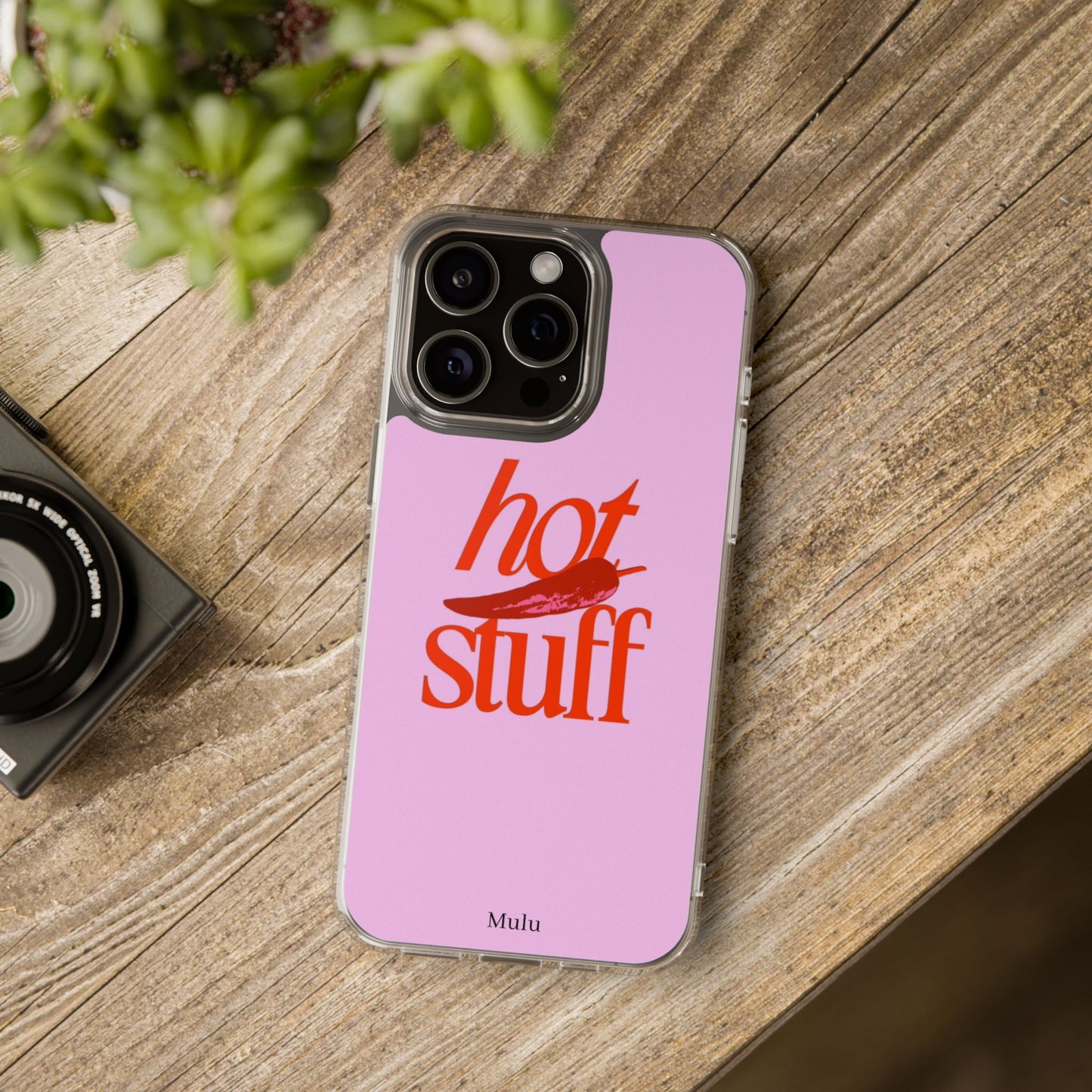 Hot Stuff Clear Impact Phone Case — Pink Retro Typography iPhone Cover