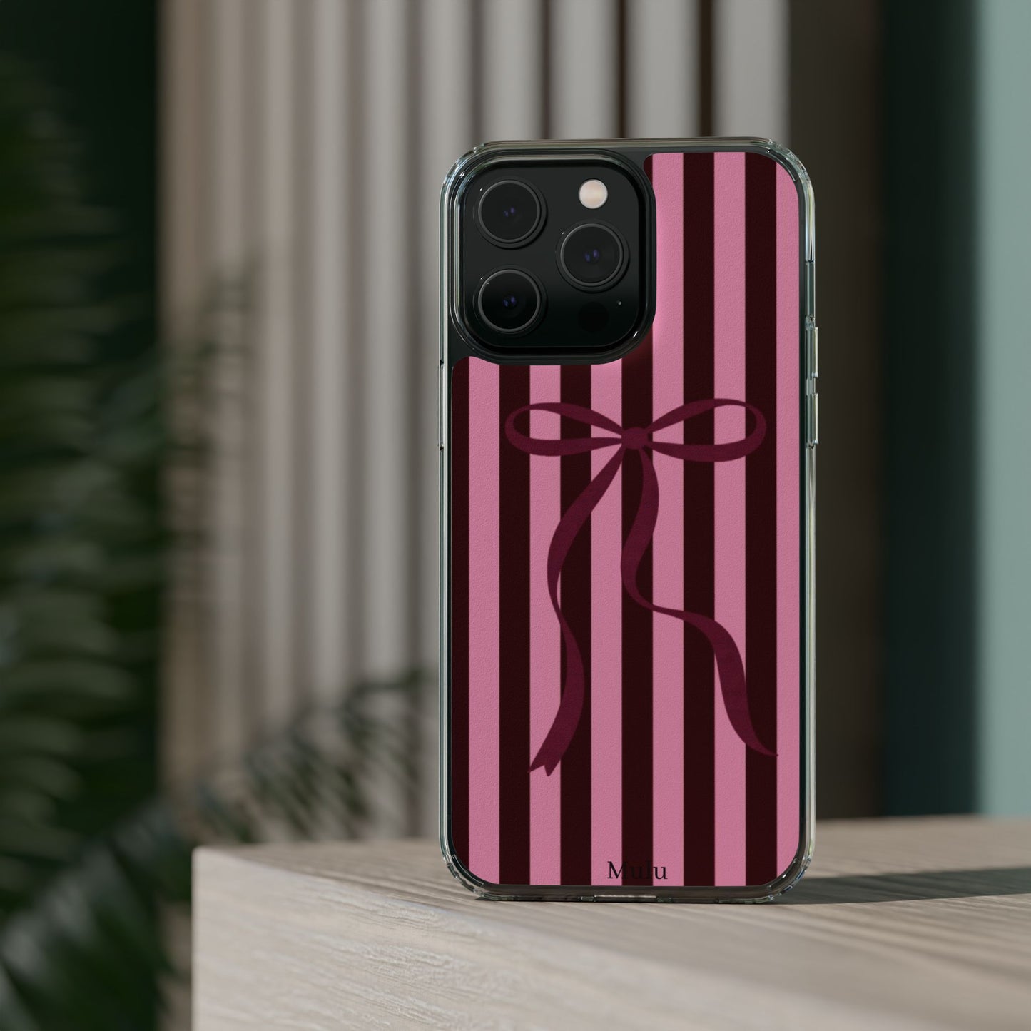Pink Striped Ribbon Clear Impact-Resistant Phone Case