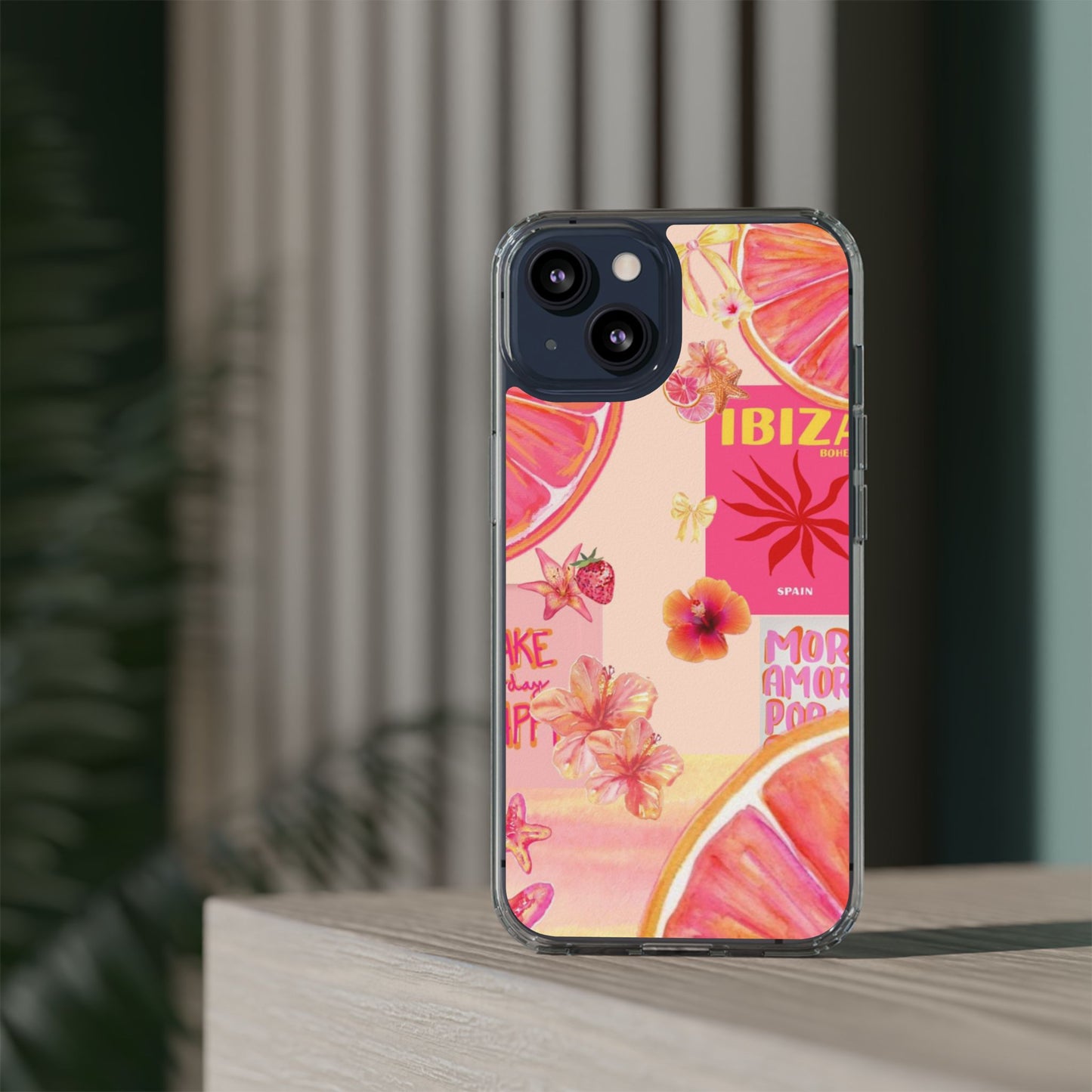 Clear Impact Phone Case — Pink Ibiza Citrus Floral Design