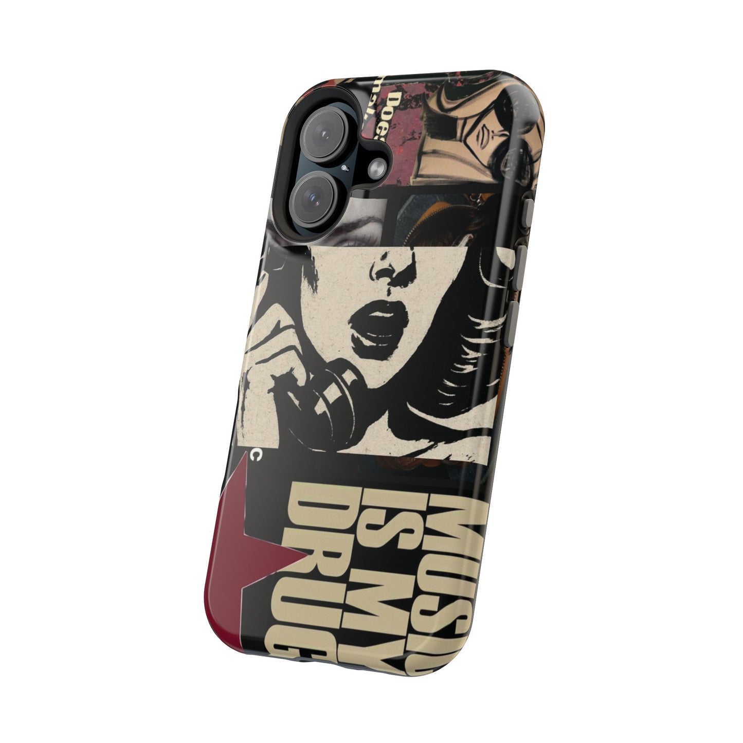 Magnetic Impact Phone Case — Retro Pop Art "Music Is My Drug" Design
