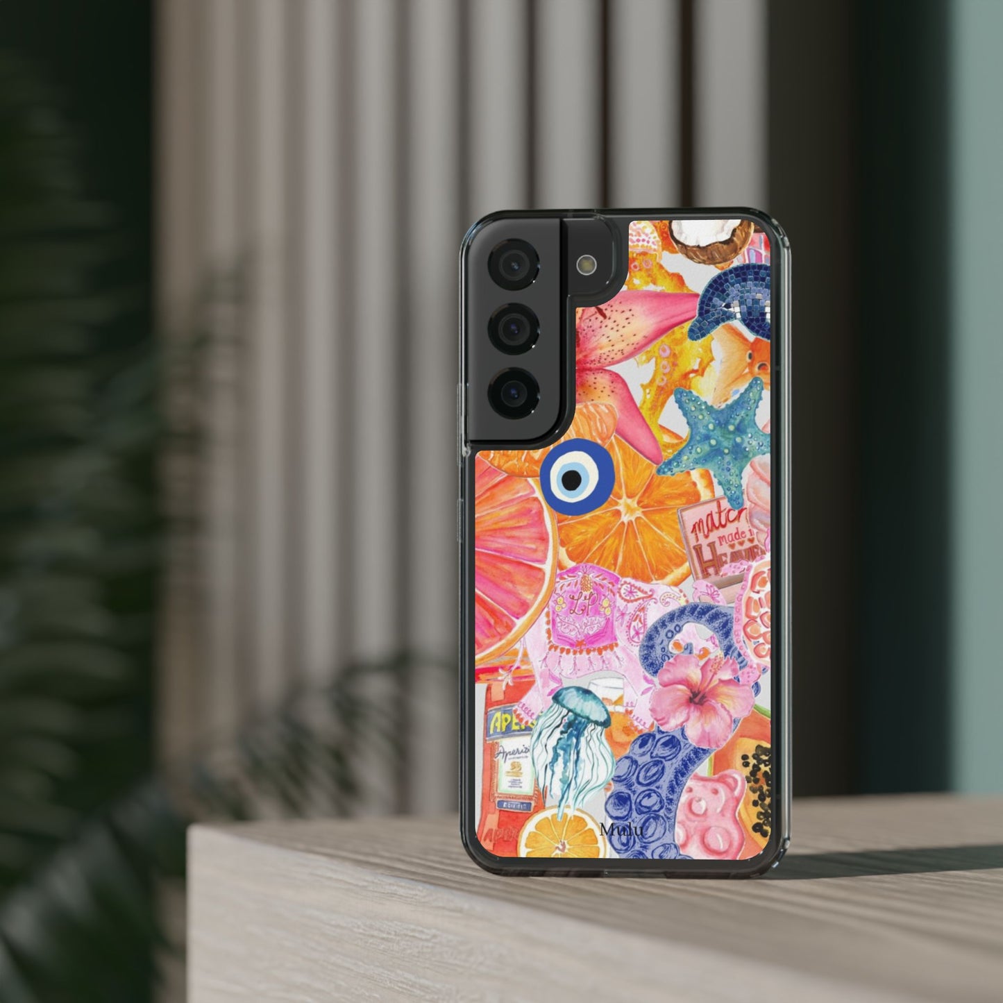 Clear Impact-Resistant Phone Case — Colorful Tropical Collage Design