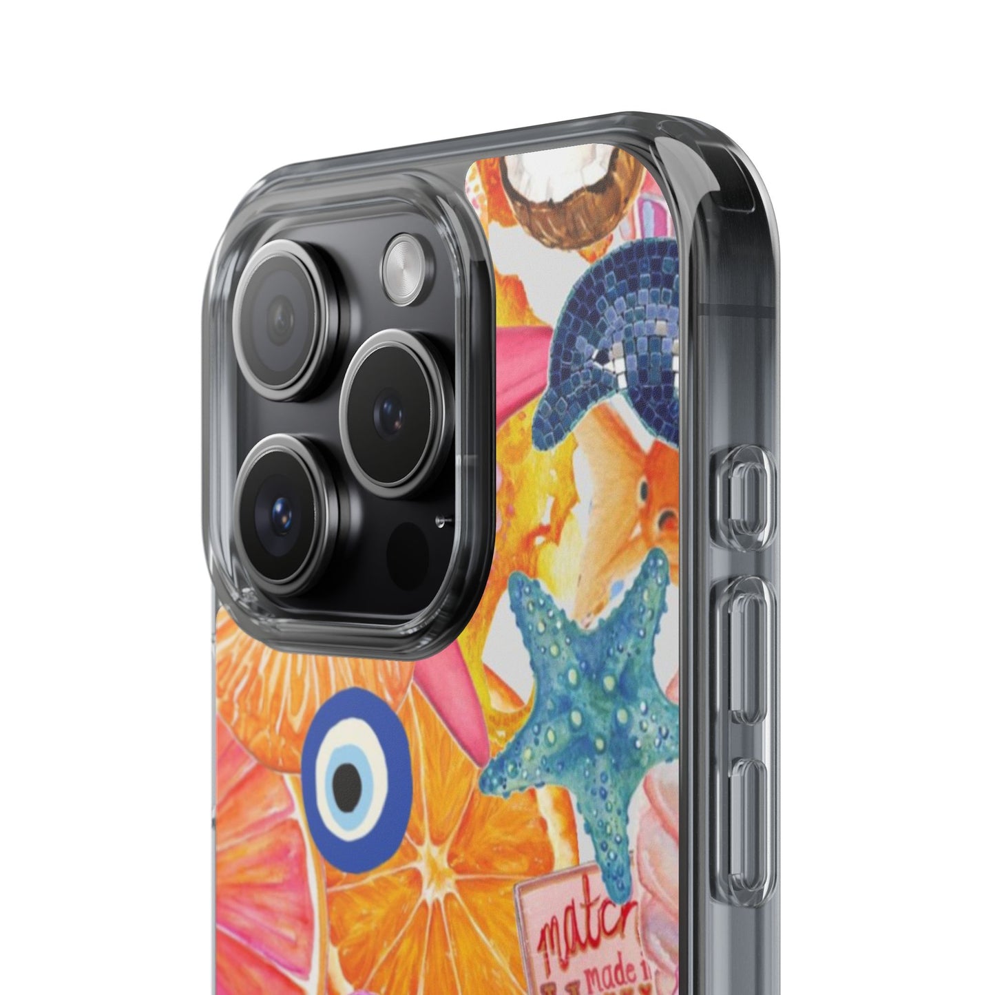 Clear Impact-Resistant Phone Case — Colorful Tropical Collage Design
